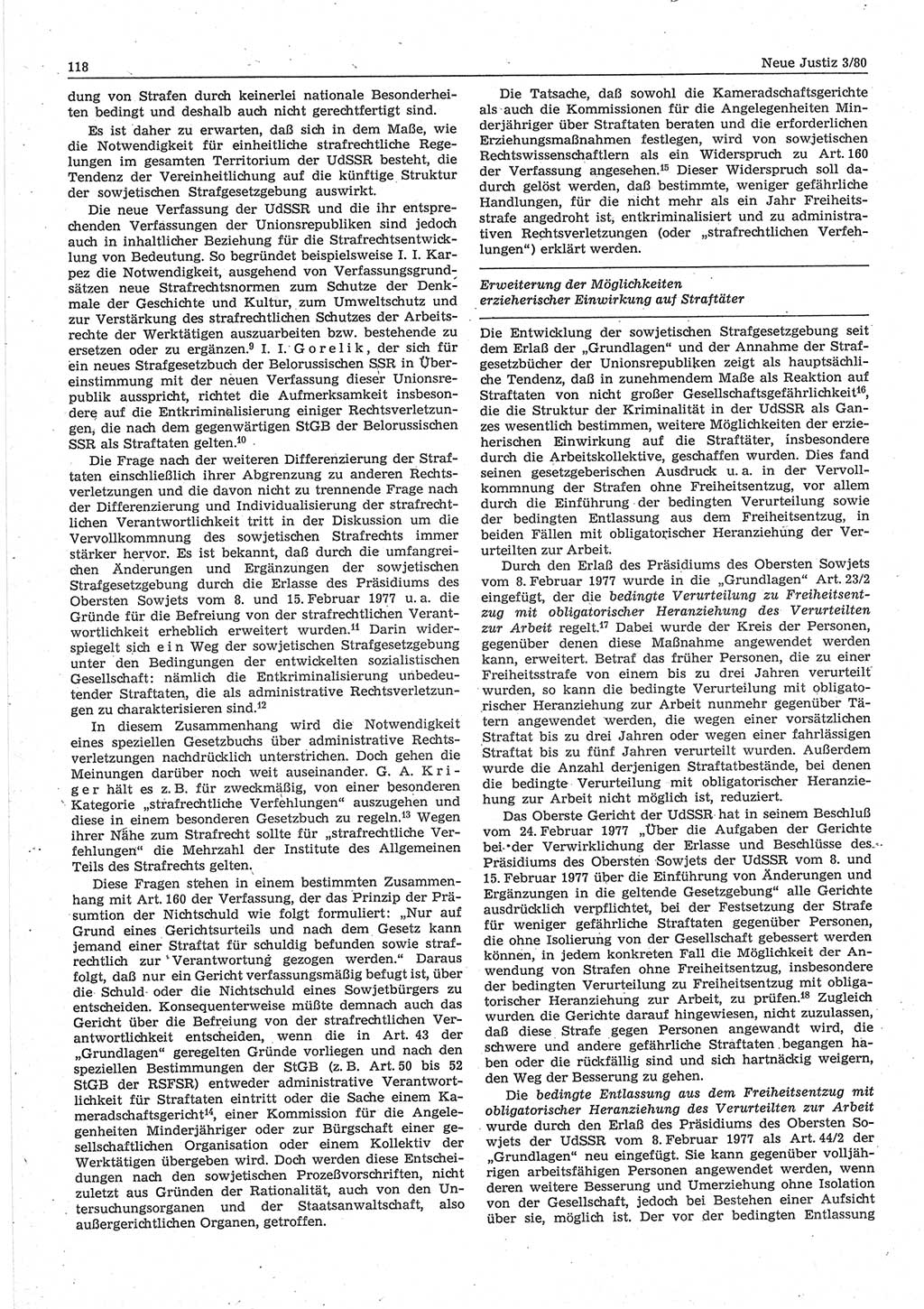 Neue Justiz (NJ), Zeitschrift für sozialistisches Recht und Gesetzlichkeit [Deutsche Demokratische Republik (DDR)], 34. Jahrgang 1980, Seite 118 (NJ DDR 1980, S. 118)