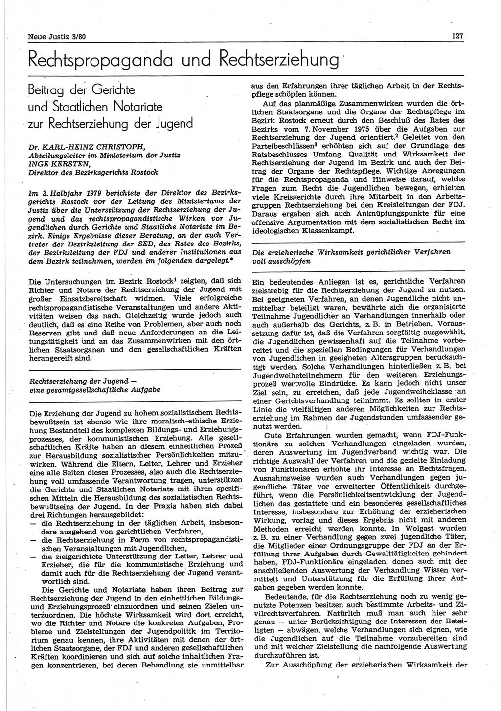 Neue Justiz (NJ), Zeitschrift für sozialistisches Recht und Gesetzlichkeit [Deutsche Demokratische Republik (DDR)], 34. Jahrgang 1980, Seite 127 (NJ DDR 1980, S. 127)