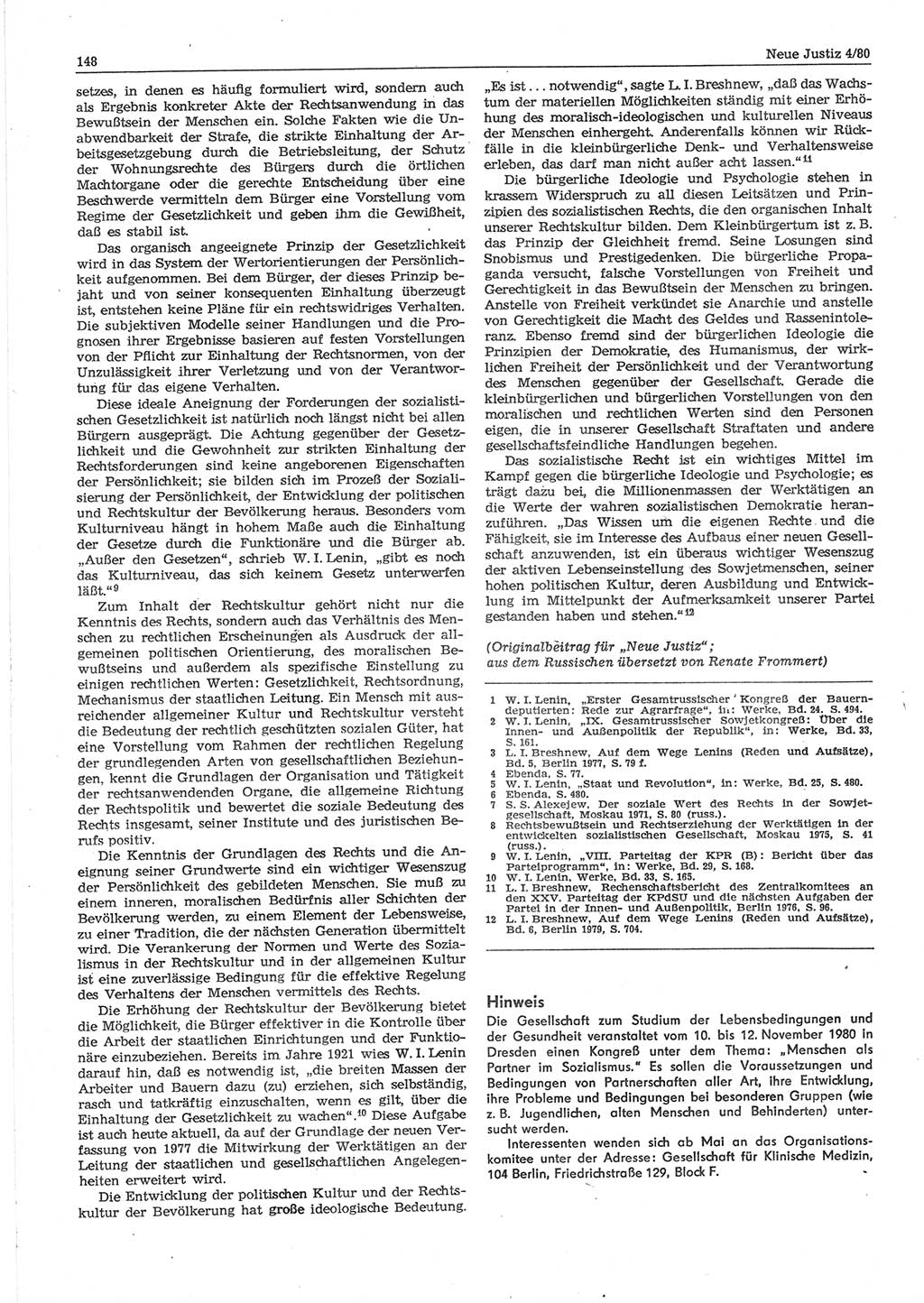 Neue Justiz (NJ), Zeitschrift für sozialistisches Recht und Gesetzlichkeit [Deutsche Demokratische Republik (DDR)], 34. Jahrgang 1980, Seite 148 (NJ DDR 1980, S. 148)