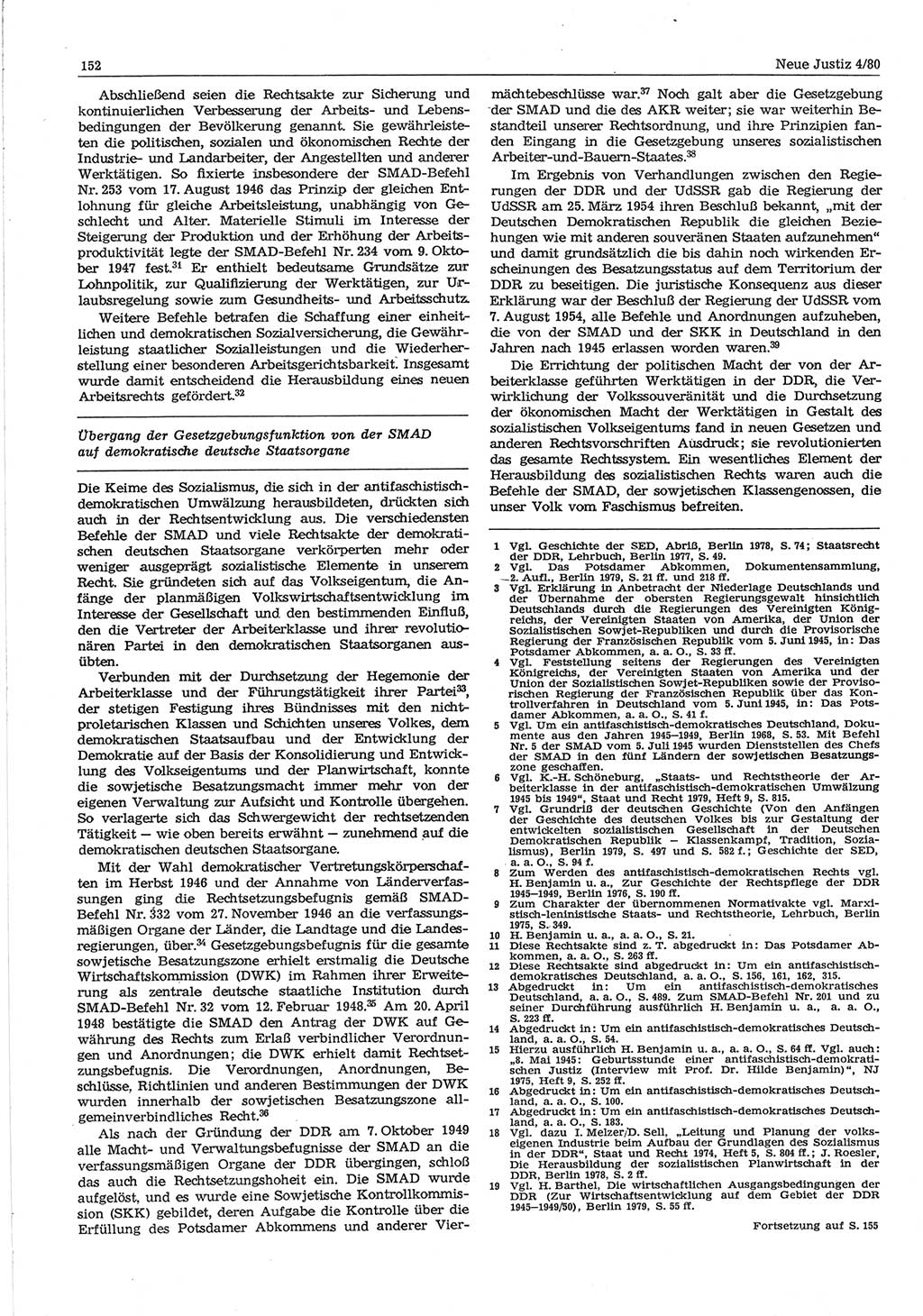 Neue Justiz (NJ), Zeitschrift für sozialistisches Recht und Gesetzlichkeit [Deutsche Demokratische Republik (DDR)], 34. Jahrgang 1980, Seite 152 (NJ DDR 1980, S. 152)