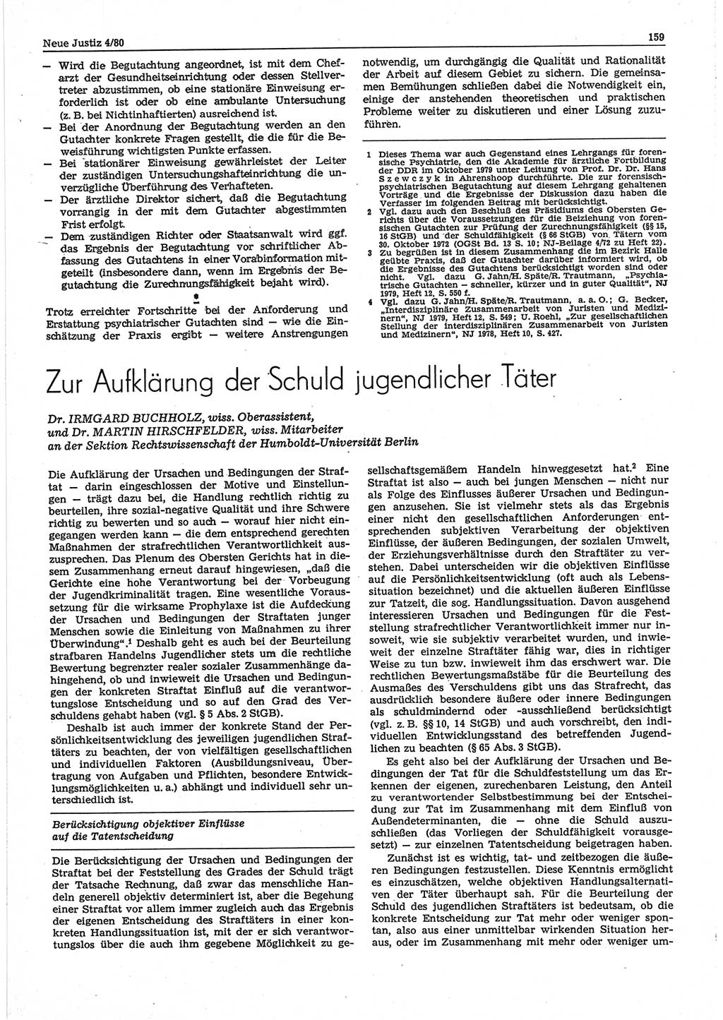 Neue Justiz (NJ), Zeitschrift für sozialistisches Recht und Gesetzlichkeit [Deutsche Demokratische Republik (DDR)], 34. Jahrgang 1980, Seite 159 (NJ DDR 1980, S. 159)