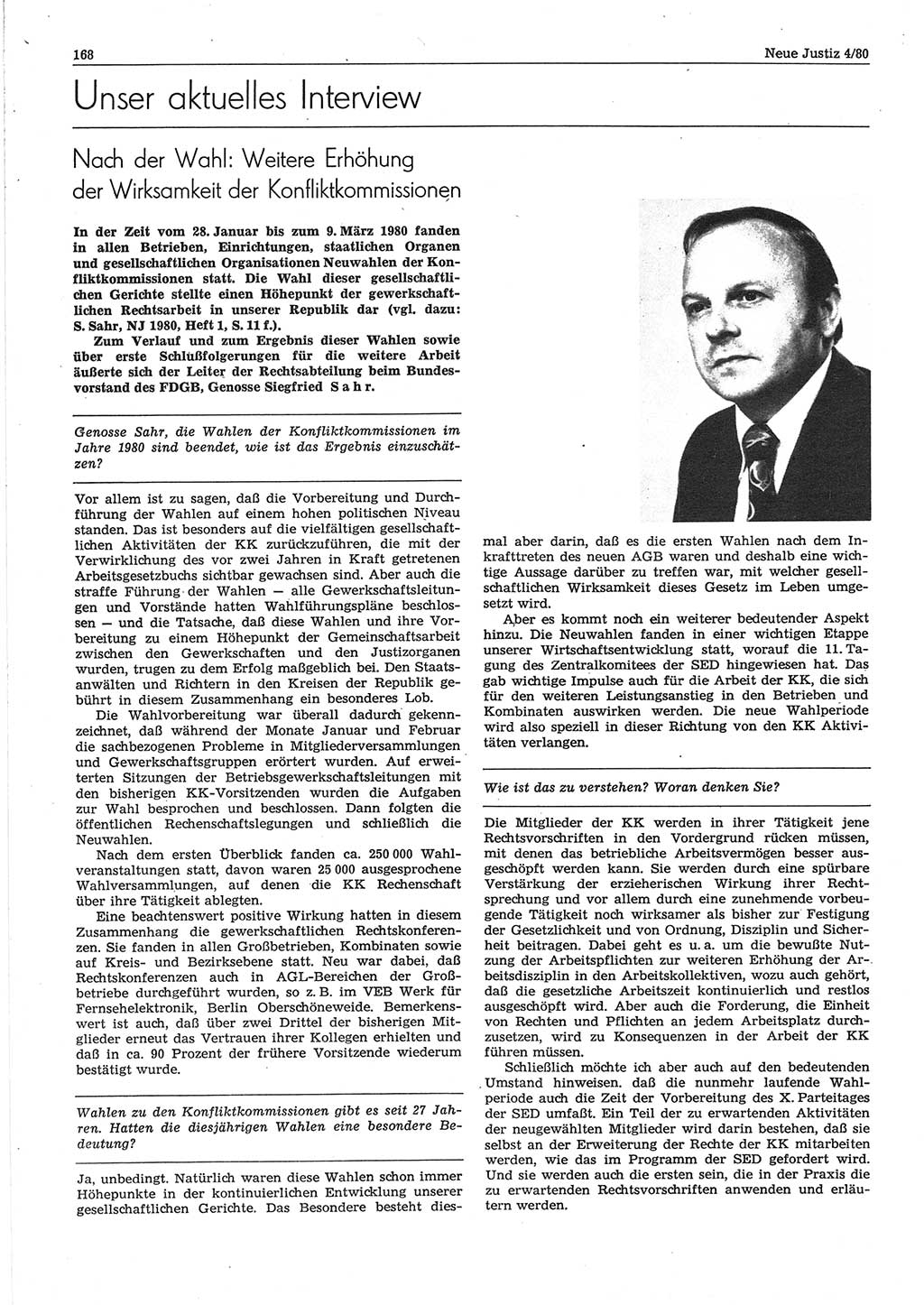 Neue Justiz (NJ), Zeitschrift für sozialistisches Recht und Gesetzlichkeit [Deutsche Demokratische Republik (DDR)], 34. Jahrgang 1980, Seite 168 (NJ DDR 1980, S. 168)