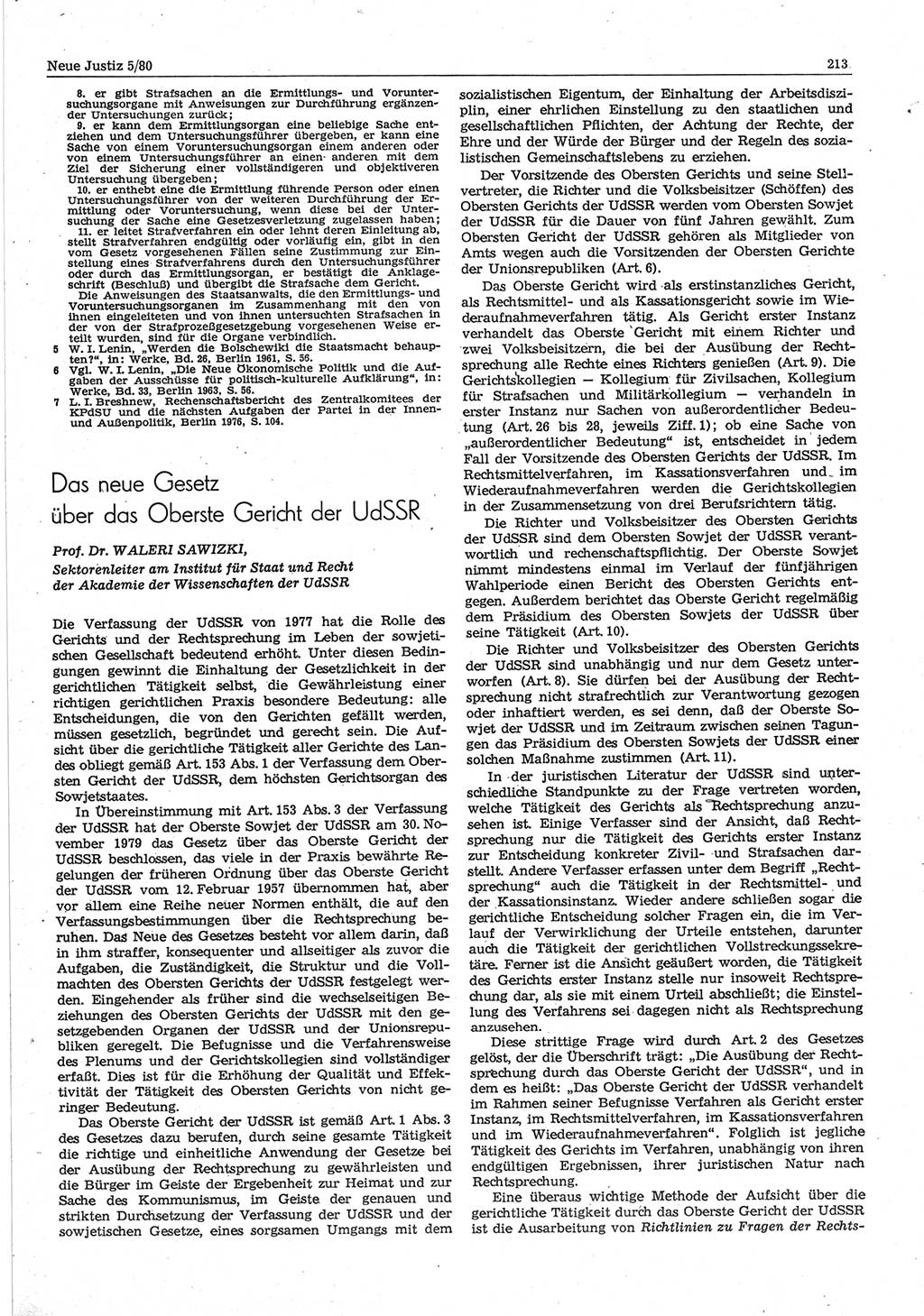 Neue Justiz (NJ), Zeitschrift für sozialistisches Recht und Gesetzlichkeit [Deutsche Demokratische Republik (DDR)], 34. Jahrgang 1980, Seite 213 (NJ DDR 1980, S. 213)