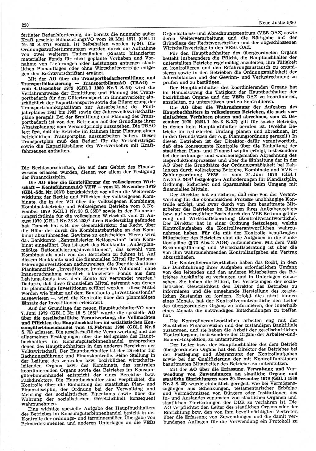 Neue Justiz (NJ), Zeitschrift für sozialistisches Recht und Gesetzlichkeit [Deutsche Demokratische Republik (DDR)], 34. Jahrgang 1980, Seite 220 (NJ DDR 1980, S. 220)