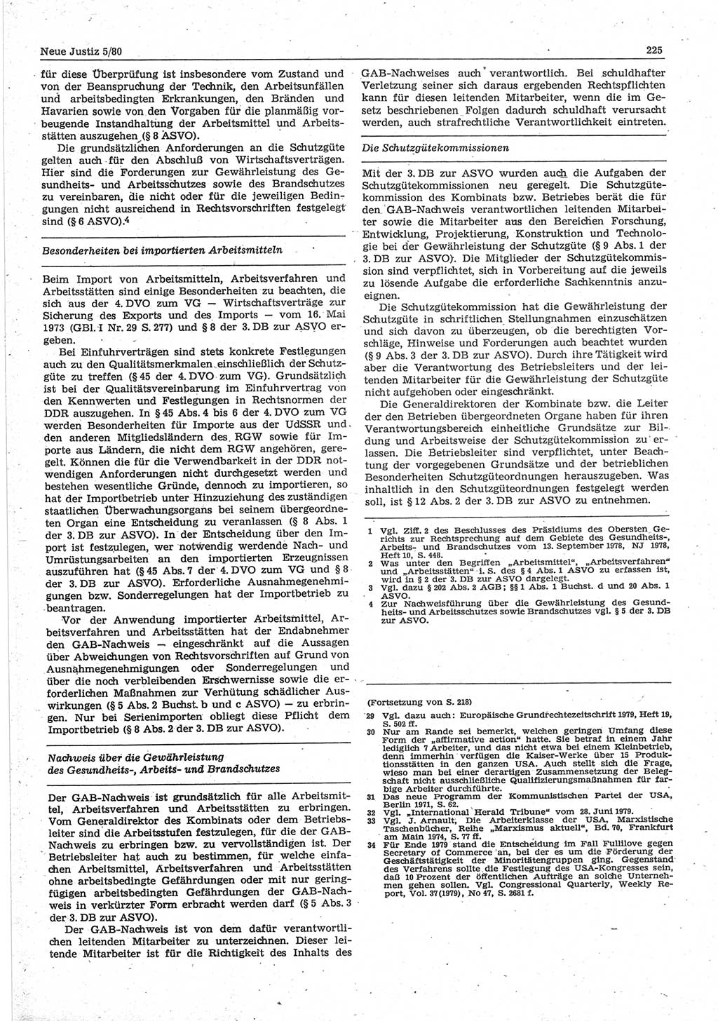 Neue Justiz (NJ), Zeitschrift für sozialistisches Recht und Gesetzlichkeit [Deutsche Demokratische Republik (DDR)], 34. Jahrgang 1980, Seite 225 (NJ DDR 1980, S. 225)
