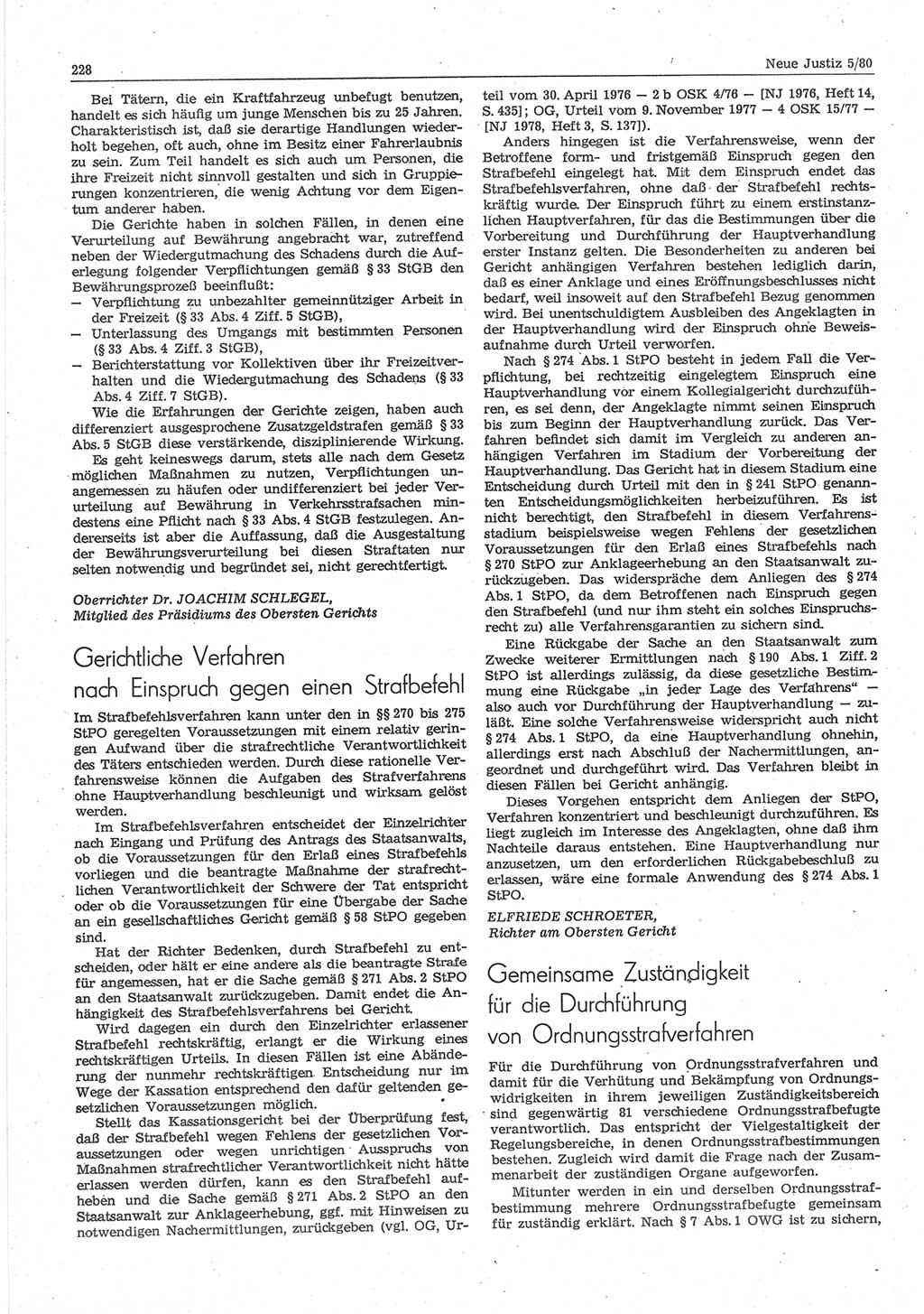 Neue Justiz (NJ), Zeitschrift für sozialistisches Recht und Gesetzlichkeit [Deutsche Demokratische Republik (DDR)], 34. Jahrgang 1980, Seite 228 (NJ DDR 1980, S. 228)