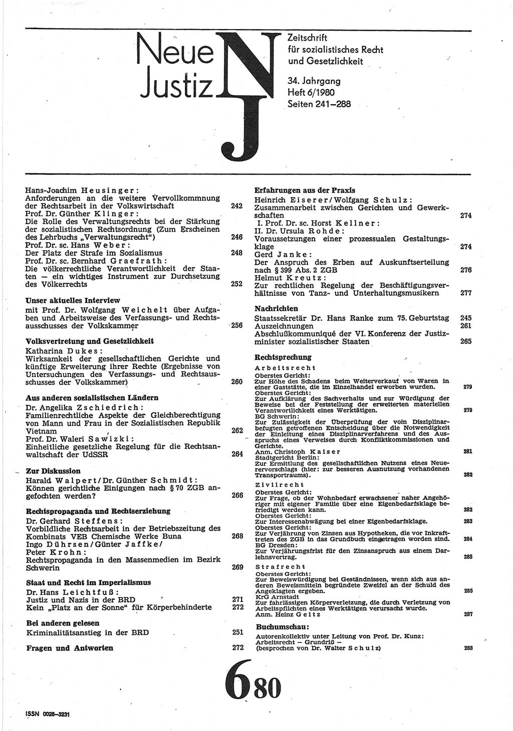 Neue Justiz (NJ), Zeitschrift für sozialistisches Recht und Gesetzlichkeit [Deutsche Demokratische Republik (DDR)], 34. Jahrgang 1980, Seite 241 (NJ DDR 1980, S. 241)