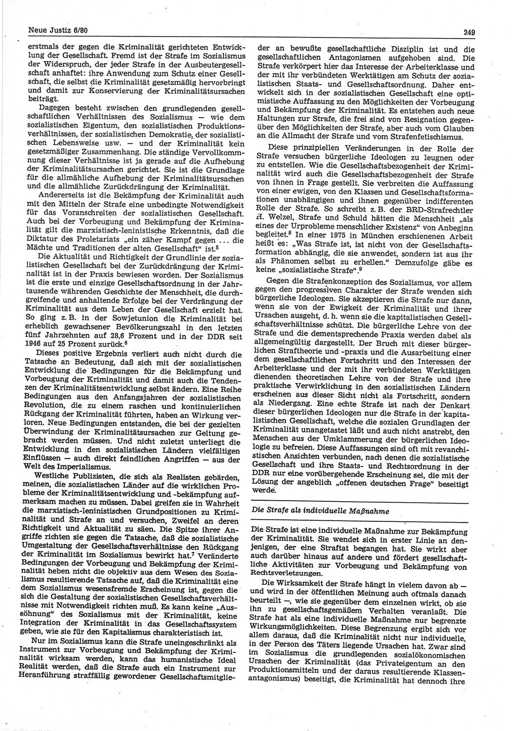 Neue Justiz (NJ), Zeitschrift für sozialistisches Recht und Gesetzlichkeit [Deutsche Demokratische Republik (DDR)], 34. Jahrgang 1980, Seite 249 (NJ DDR 1980, S. 249)