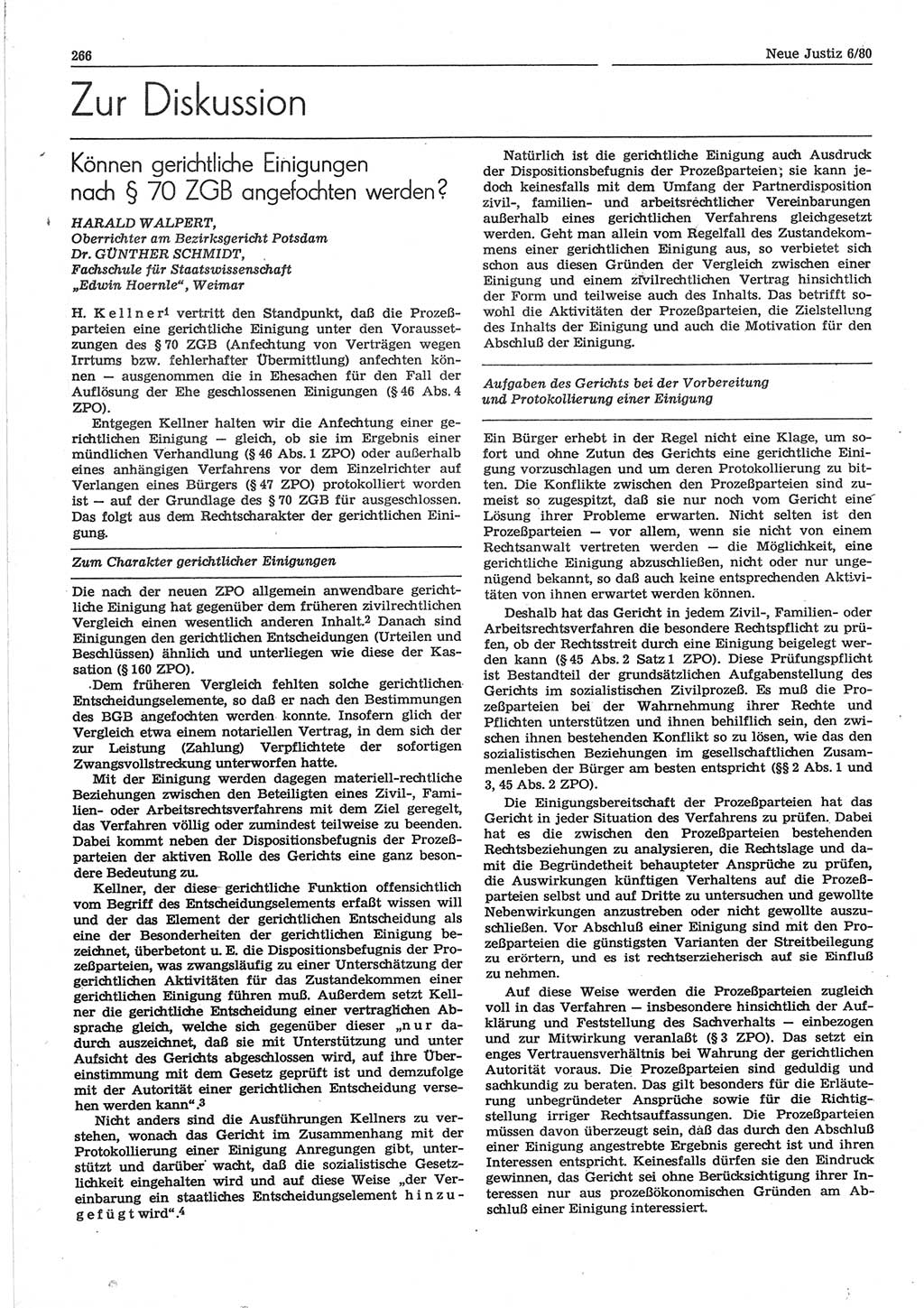 Neue Justiz (NJ), Zeitschrift für sozialistisches Recht und Gesetzlichkeit [Deutsche Demokratische Republik (DDR)], 34. Jahrgang 1980, Seite 266 (NJ DDR 1980, S. 266)