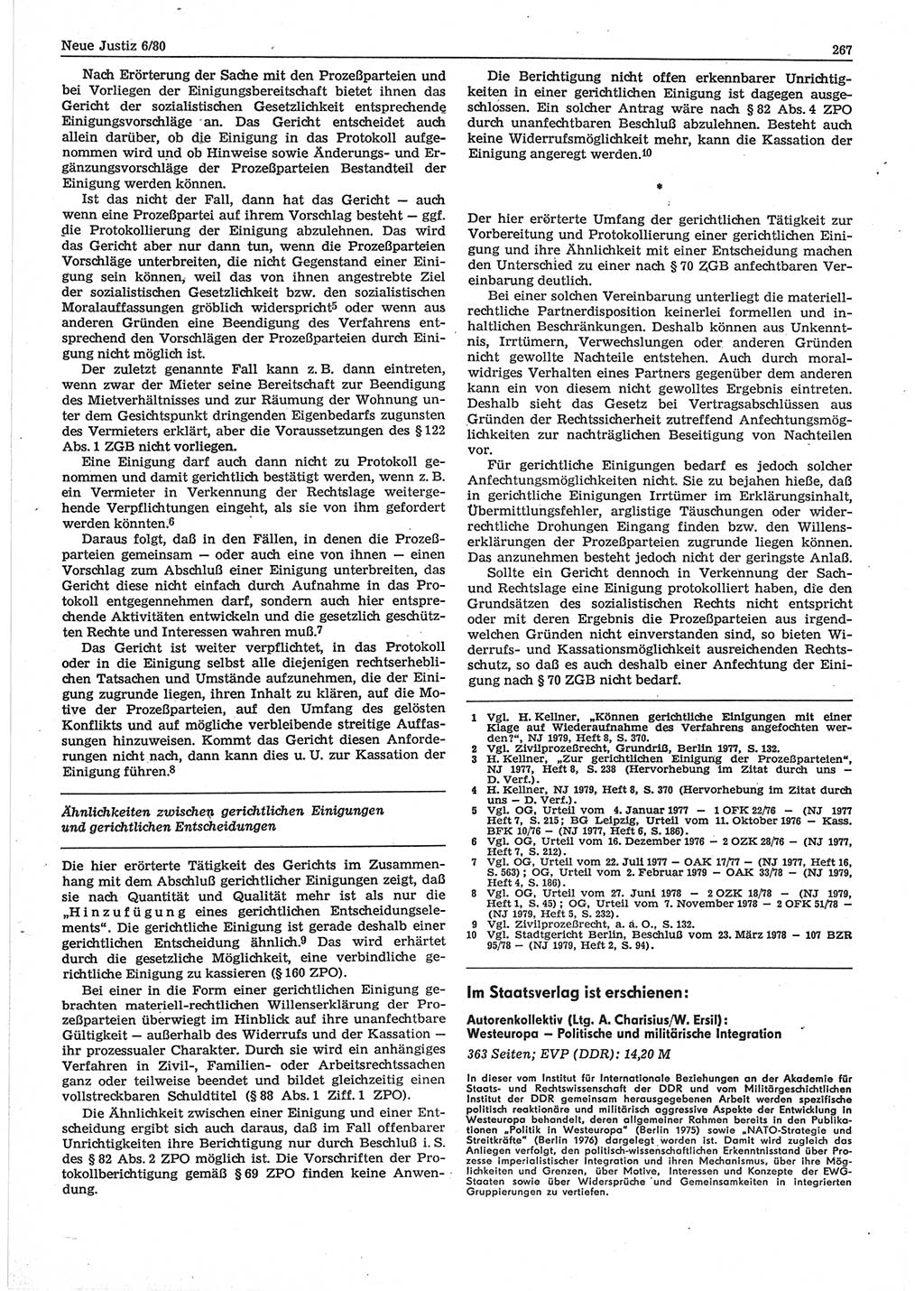 Neue Justiz (NJ), Zeitschrift für sozialistisches Recht und Gesetzlichkeit [Deutsche Demokratische Republik (DDR)], 34. Jahrgang 1980, Seite 267 (NJ DDR 1980, S. 267)