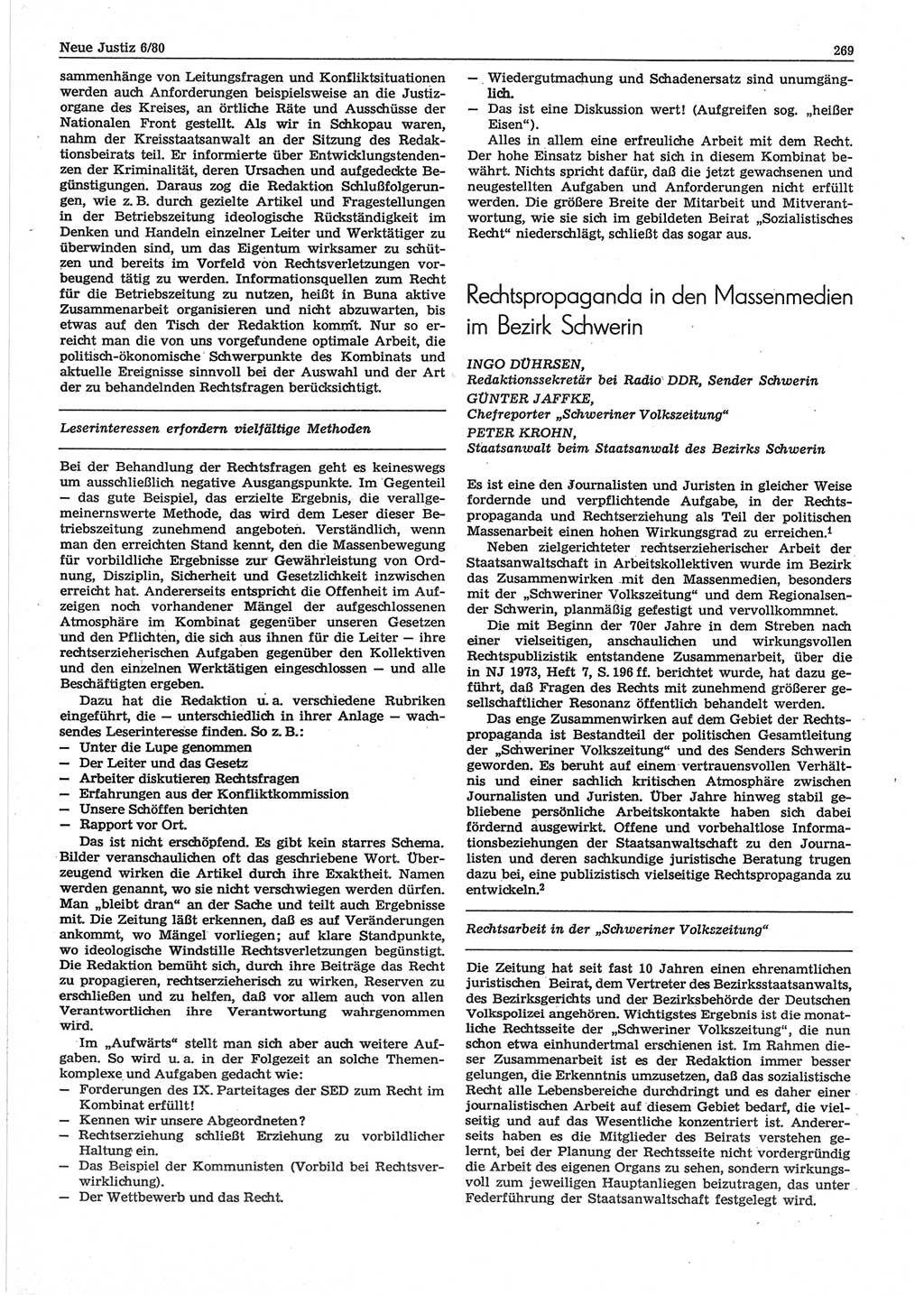 Neue Justiz (NJ), Zeitschrift für sozialistisches Recht und Gesetzlichkeit [Deutsche Demokratische Republik (DDR)], 34. Jahrgang 1980, Seite 269 (NJ DDR 1980, S. 269)