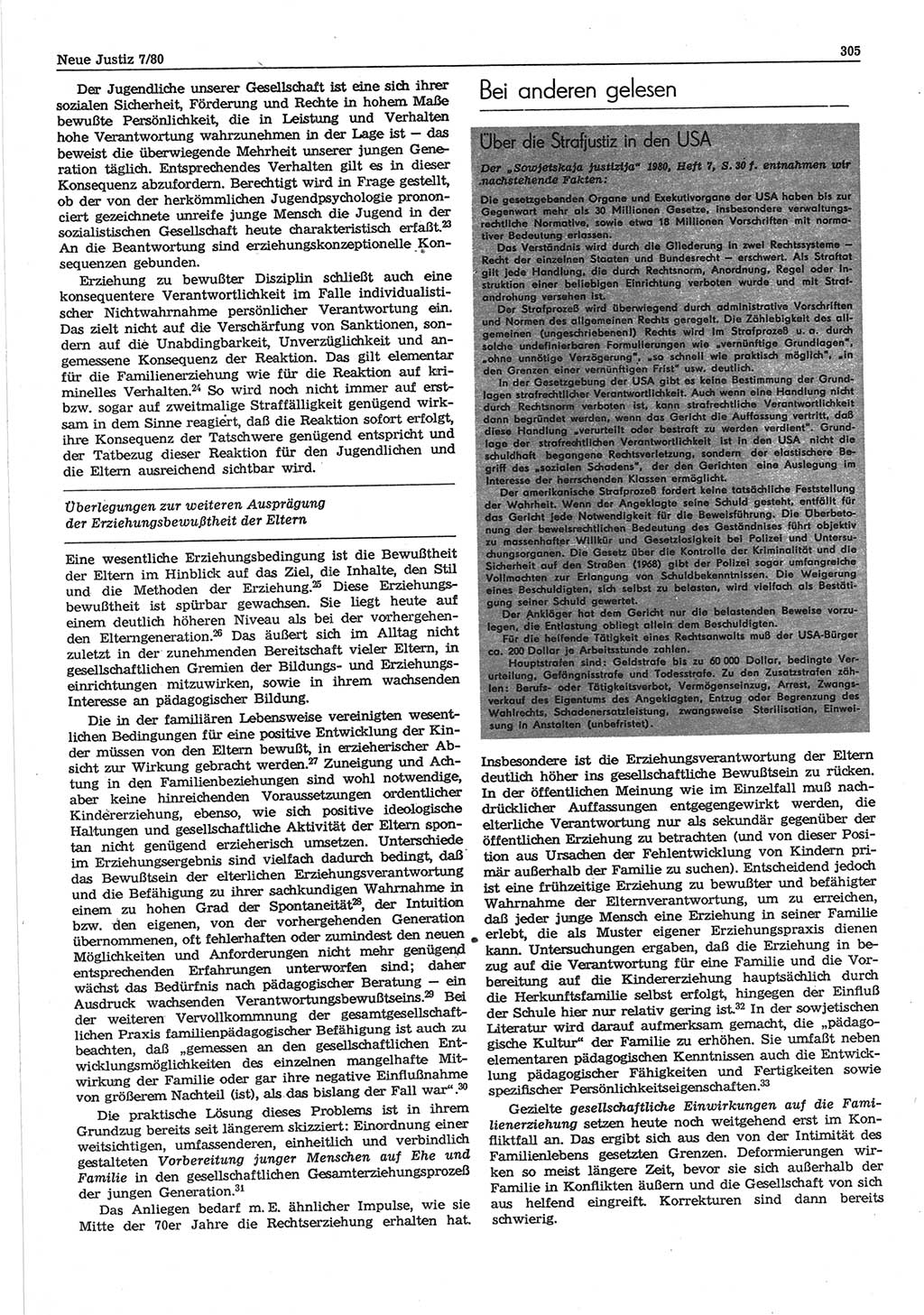 Neue Justiz (NJ), Zeitschrift für sozialistisches Recht und Gesetzlichkeit [Deutsche Demokratische Republik (DDR)], 34. Jahrgang 1980, Seite 305 (NJ DDR 1980, S. 305)