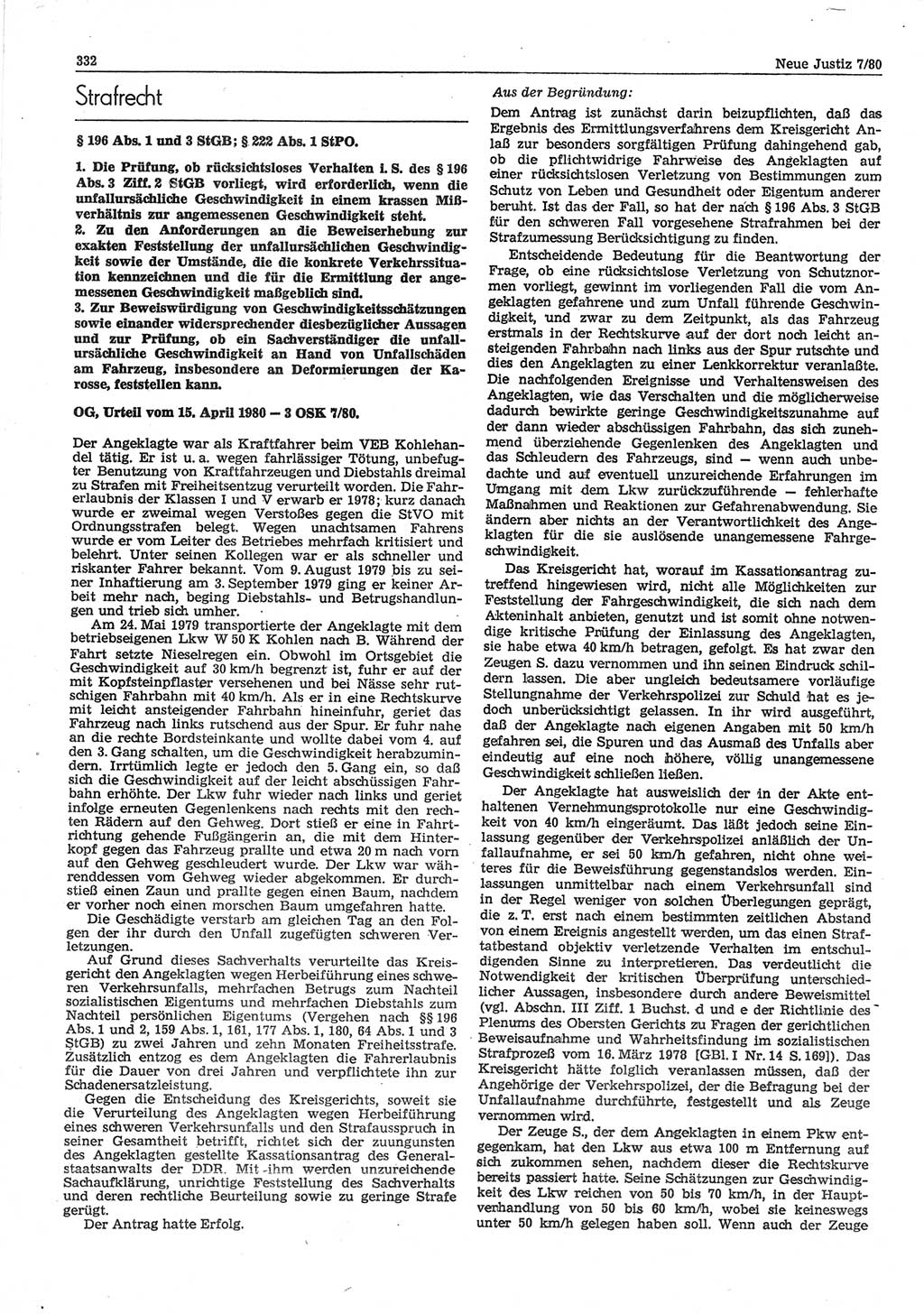 Neue Justiz (NJ), Zeitschrift für sozialistisches Recht und Gesetzlichkeit [Deutsche Demokratische Republik (DDR)], 34. Jahrgang 1980, Seite 332 (NJ DDR 1980, S. 332)