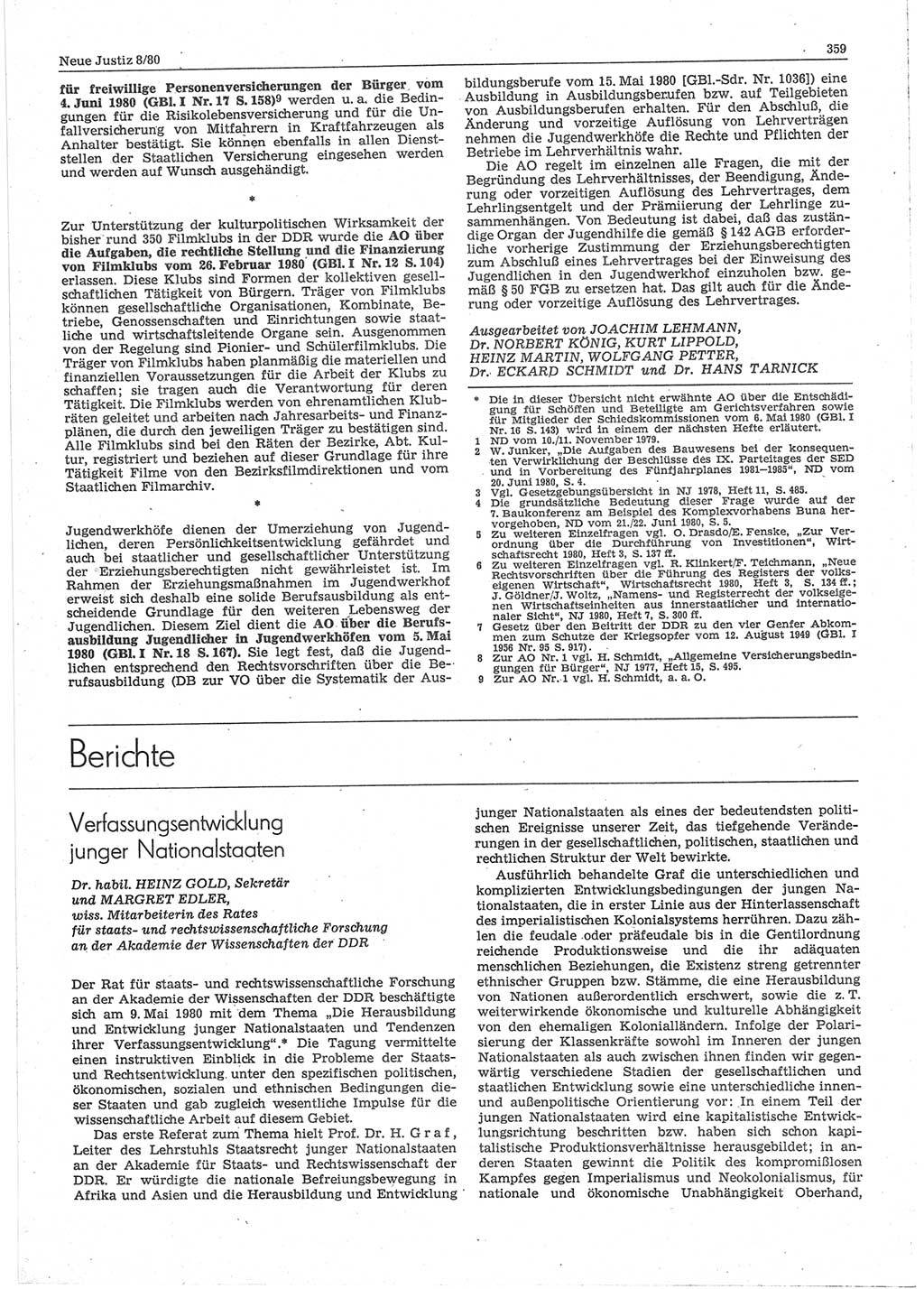 Neue Justiz (NJ), Zeitschrift für sozialistisches Recht und Gesetzlichkeit [Deutsche Demokratische Republik (DDR)], 34. Jahrgang 1980, Seite 359 (NJ DDR 1980, S. 359)