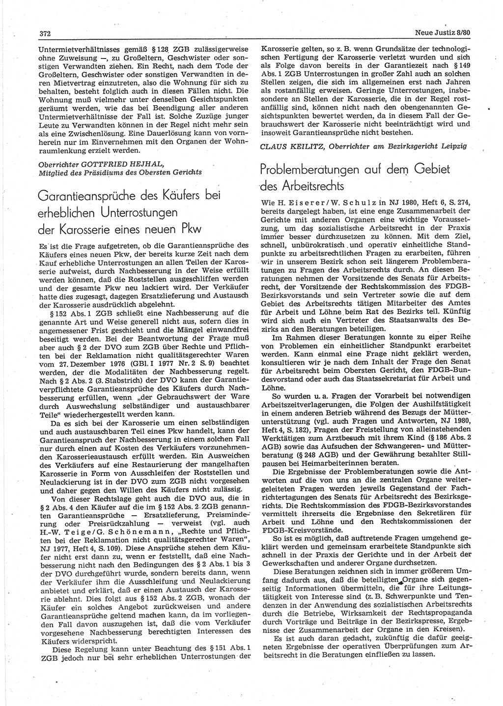 Neue Justiz (NJ), Zeitschrift für sozialistisches Recht und Gesetzlichkeit [Deutsche Demokratische Republik (DDR)], 34. Jahrgang 1980, Seite 372 (NJ DDR 1980, S. 372)