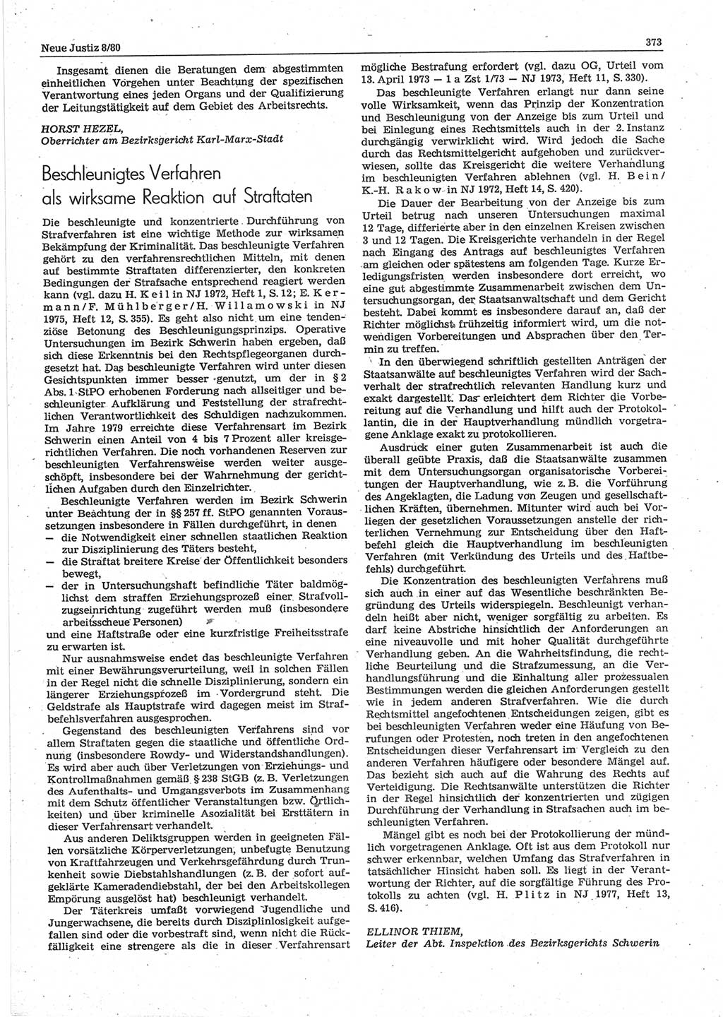 Neue Justiz (NJ), Zeitschrift für sozialistisches Recht und Gesetzlichkeit [Deutsche Demokratische Republik (DDR)], 34. Jahrgang 1980, Seite 373 (NJ DDR 1980, S. 373)