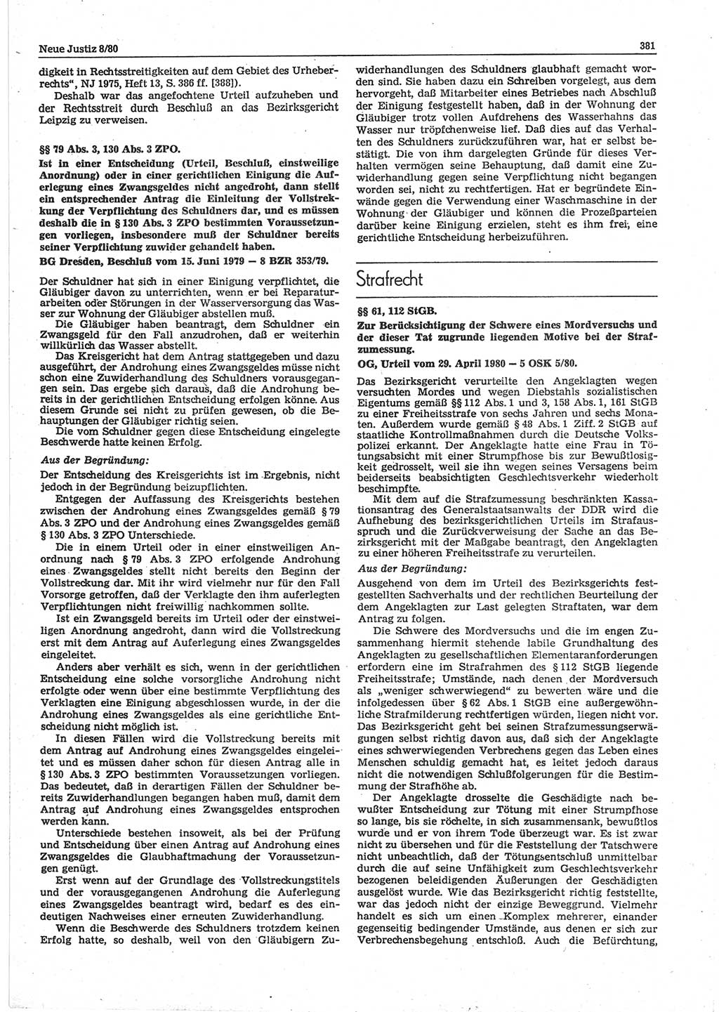 Neue Justiz (NJ), Zeitschrift für sozialistisches Recht und Gesetzlichkeit [Deutsche Demokratische Republik (DDR)], 34. Jahrgang 1980, Seite 381 (NJ DDR 1980, S. 381)