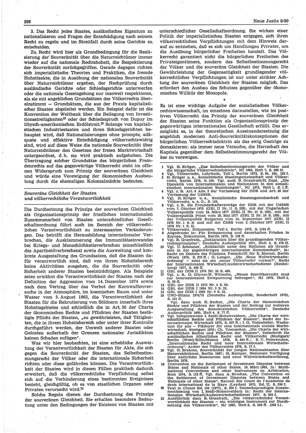 Neue Justiz (NJ), Zeitschrift für sozialistisches Recht und Gesetzlichkeit [Deutsche Demokratische Republik (DDR)], 34. Jahrgang 1980, Seite 398 (NJ DDR 1980, S. 398)