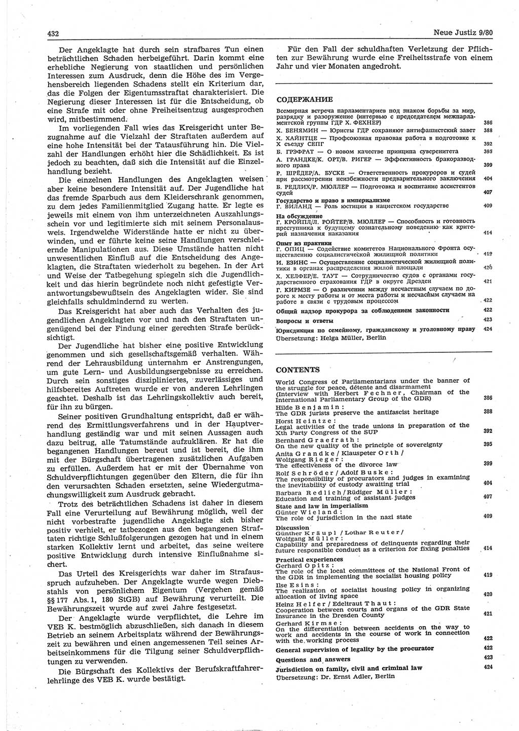 Neue Justiz (NJ), Zeitschrift für sozialistisches Recht und Gesetzlichkeit [Deutsche Demokratische Republik (DDR)], 34. Jahrgang 1980, Seite 432 (NJ DDR 1980, S. 432)