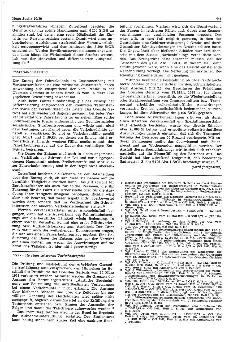 Neue Justiz (NJ), Zeitschrift für sozialistisches Recht und Gesetzlichkeit [Deutsche Demokratische Republik (DDR)], 34. Jahrgang 1980, Seite 441 (NJ DDR 1980, S. 441)