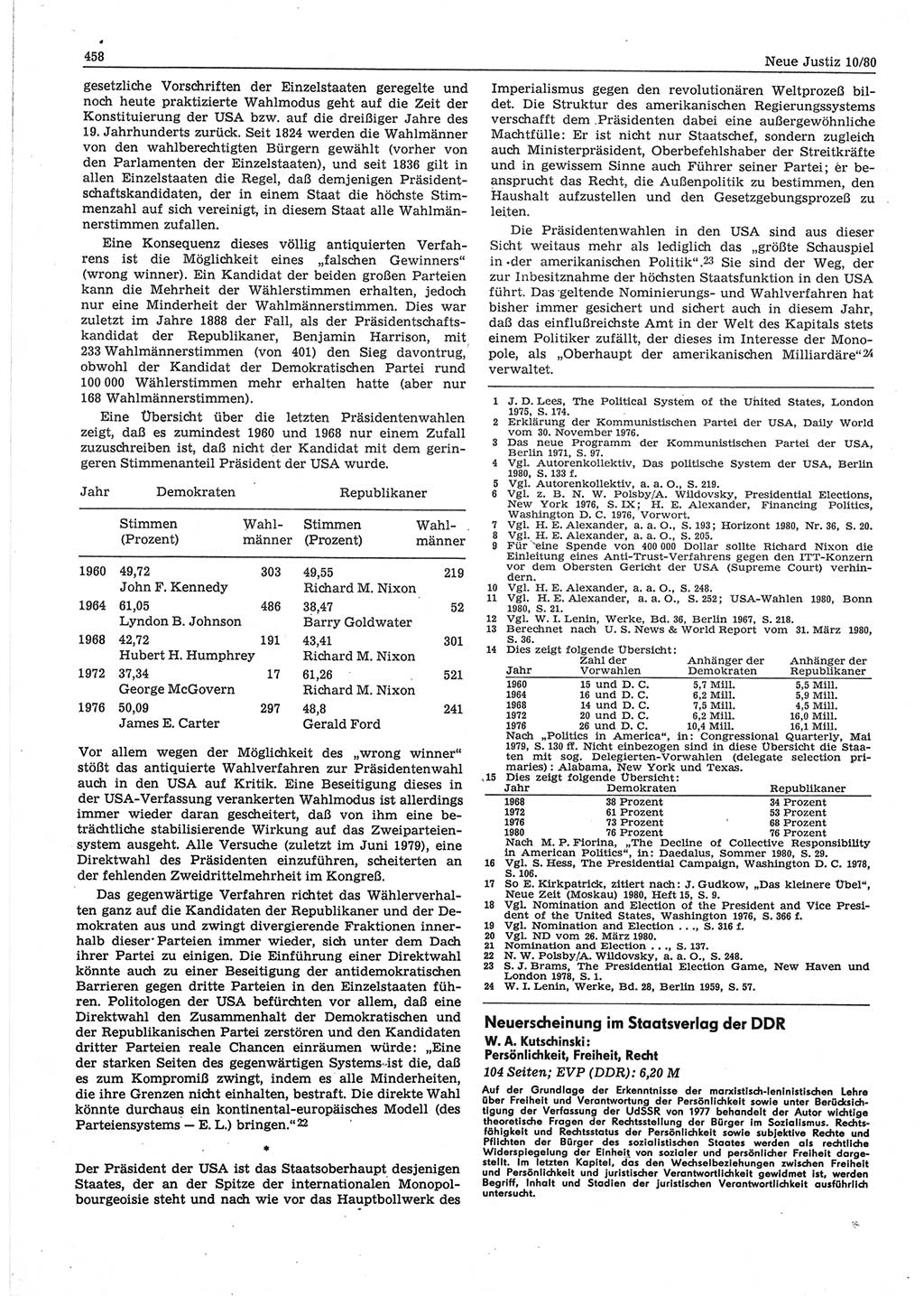 Neue Justiz (NJ), Zeitschrift für sozialistisches Recht und Gesetzlichkeit [Deutsche Demokratische Republik (DDR)], 34. Jahrgang 1980, Seite 458 (NJ DDR 1980, S. 458)