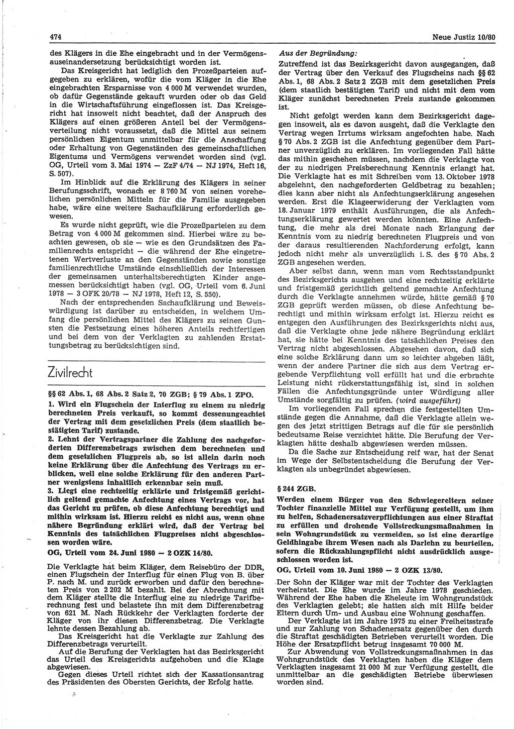 Neue Justiz (NJ), Zeitschrift für sozialistisches Recht und Gesetzlichkeit [Deutsche Demokratische Republik (DDR)], 34. Jahrgang 1980, Seite 474 (NJ DDR 1980, S. 474)