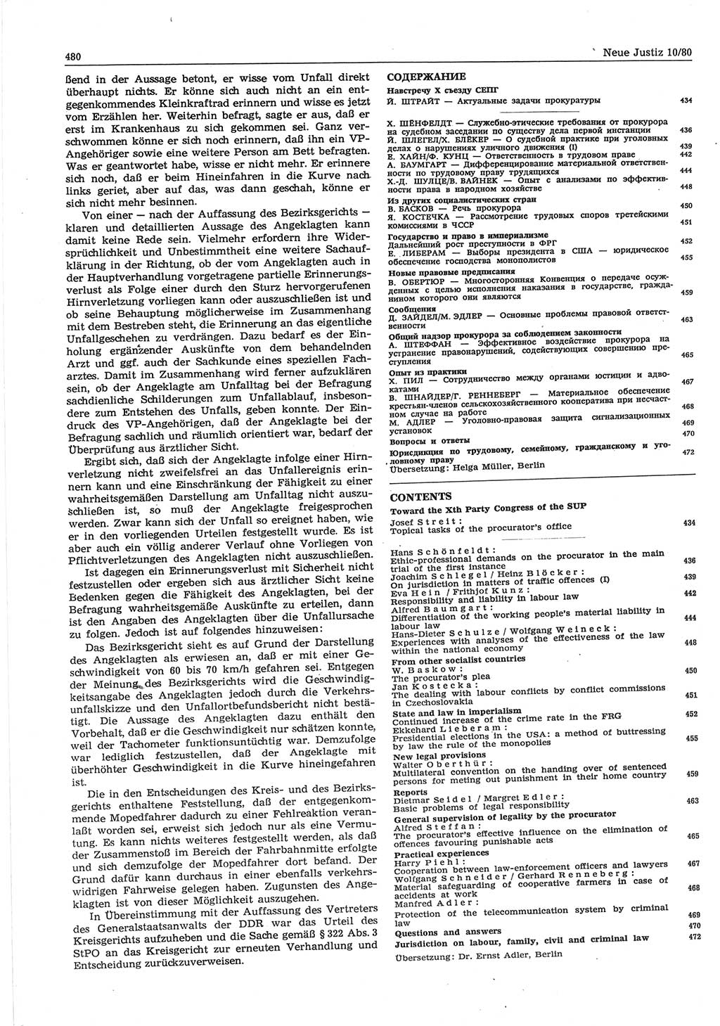 Neue Justiz (NJ), Zeitschrift für sozialistisches Recht und Gesetzlichkeit [Deutsche Demokratische Republik (DDR)], 34. Jahrgang 1980, Seite 480 (NJ DDR 1980, S. 480)