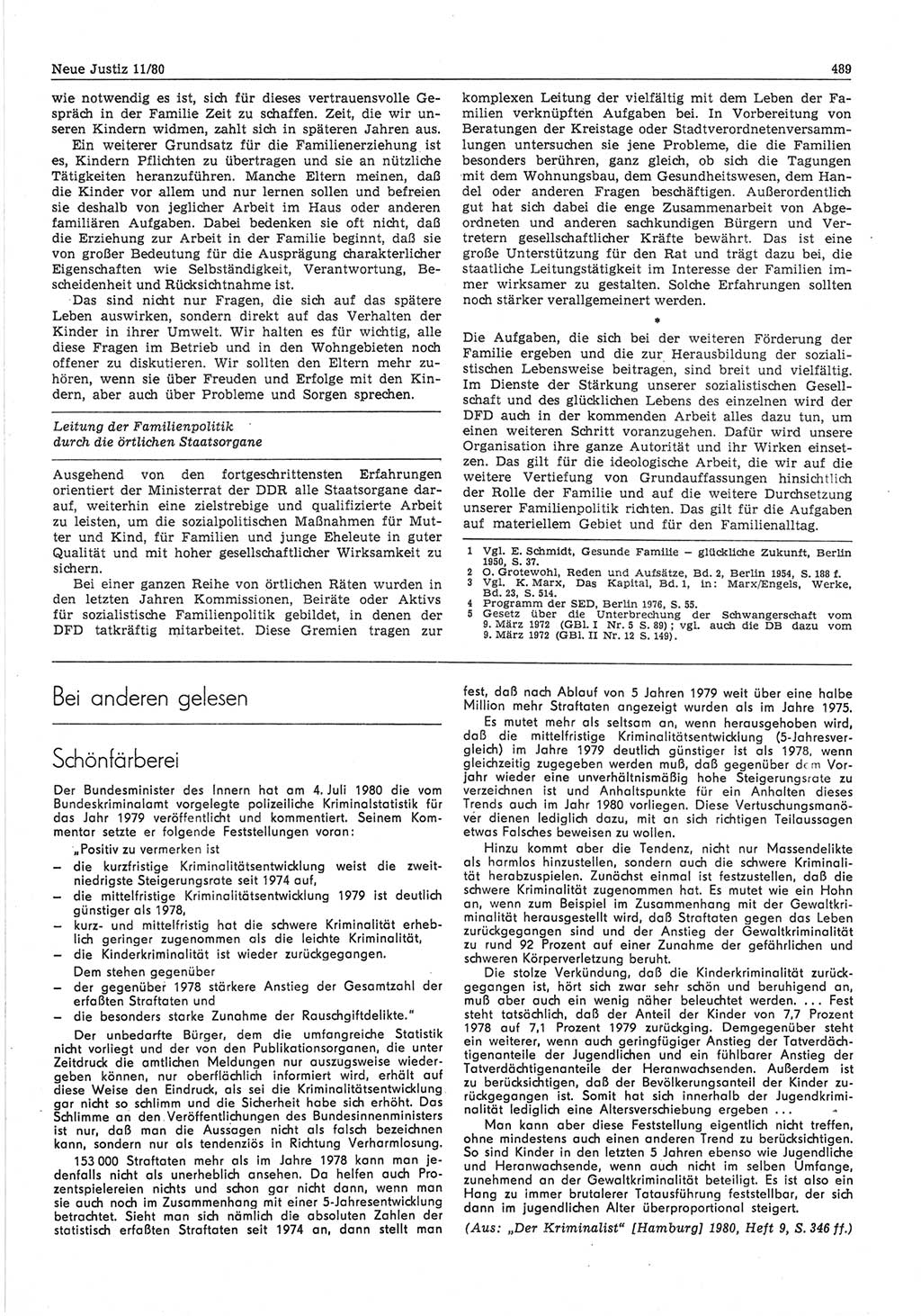 Neue Justiz (NJ), Zeitschrift für sozialistisches Recht und Gesetzlichkeit [Deutsche Demokratische Republik (DDR)], 34. Jahrgang 1980, Seite 489 (NJ DDR 1980, S. 489)