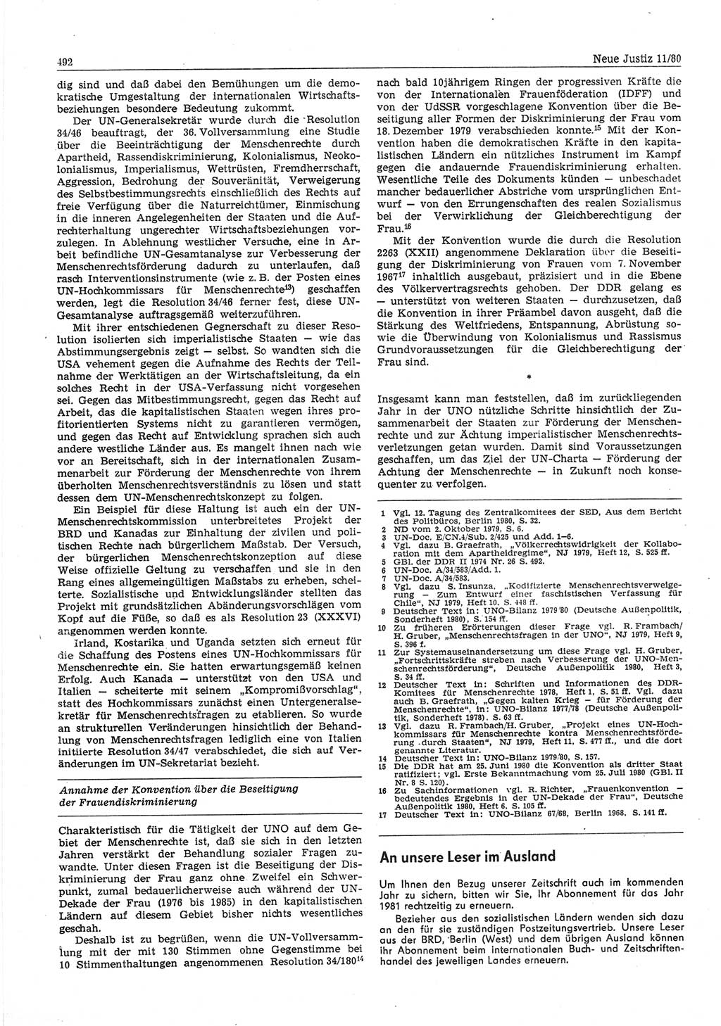 Neue Justiz (NJ), Zeitschrift für sozialistisches Recht und Gesetzlichkeit [Deutsche Demokratische Republik (DDR)], 34. Jahrgang 1980, Seite 492 (NJ DDR 1980, S. 492)