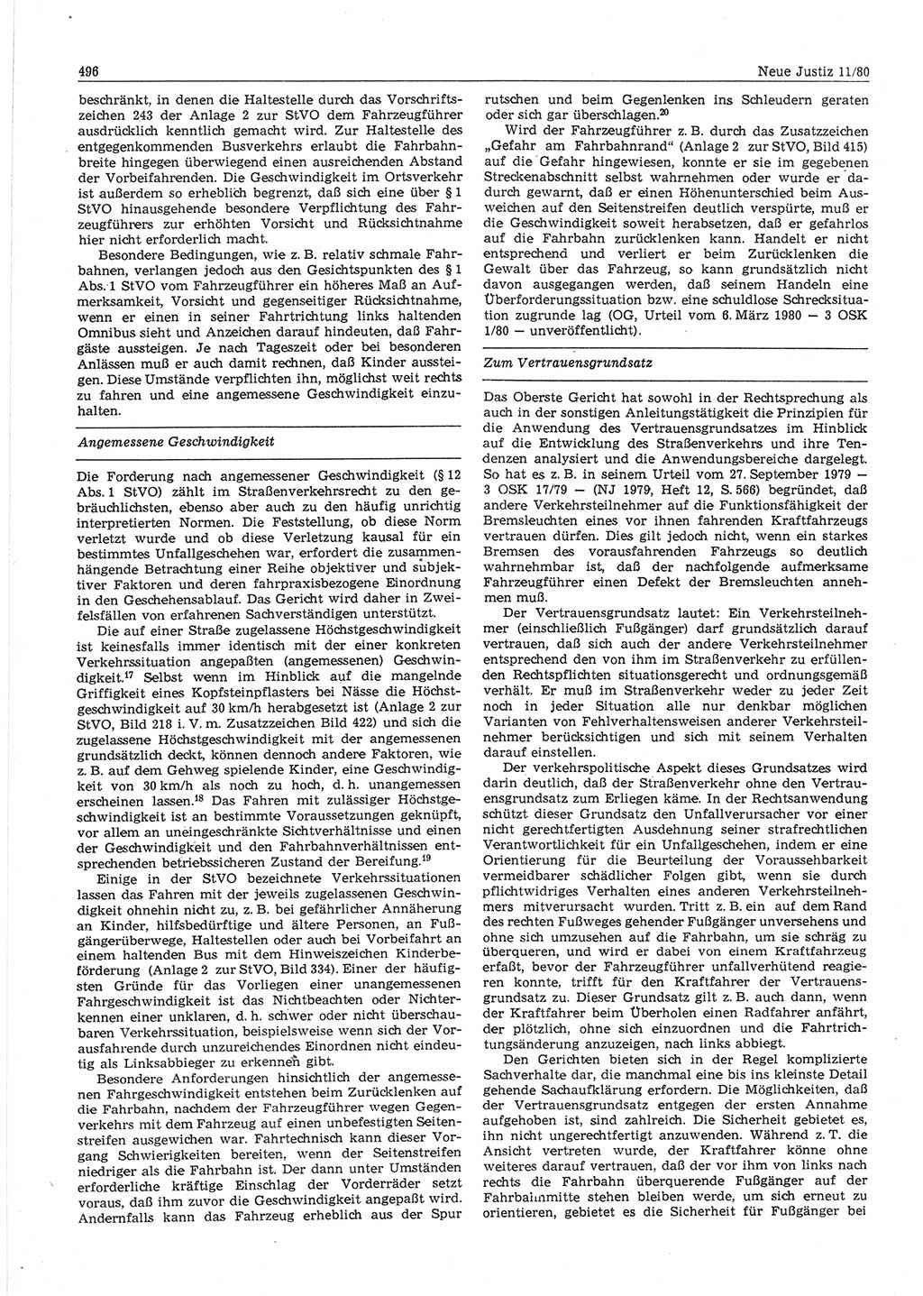 Neue Justiz (NJ), Zeitschrift für sozialistisches Recht und Gesetzlichkeit [Deutsche Demokratische Republik (DDR)], 34. Jahrgang 1980, Seite 496 (NJ DDR 1980, S. 496)