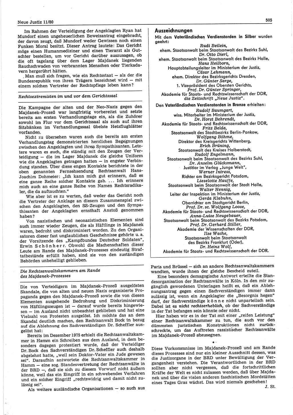 Neue Justiz (NJ), Zeitschrift für sozialistisches Recht und Gesetzlichkeit [Deutsche Demokratische Republik (DDR)], 34. Jahrgang 1980, Seite 505 (NJ DDR 1980, S. 505)