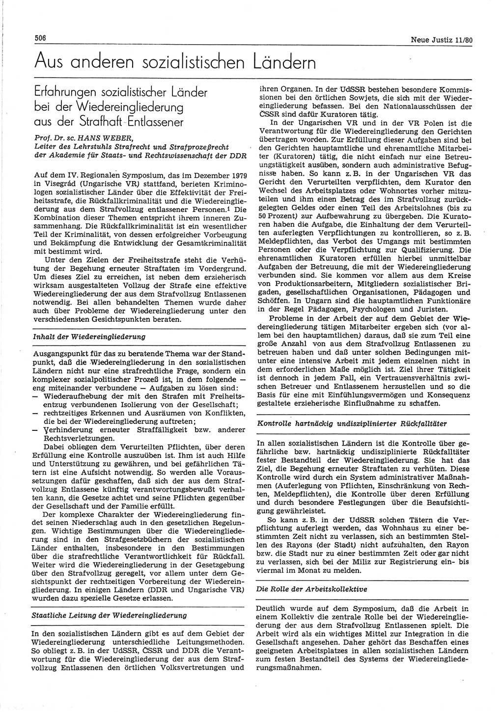 Neue Justiz (NJ), Zeitschrift für sozialistisches Recht und Gesetzlichkeit [Deutsche Demokratische Republik (DDR)], 34. Jahrgang 1980, Seite 506 (NJ DDR 1980, S. 506)