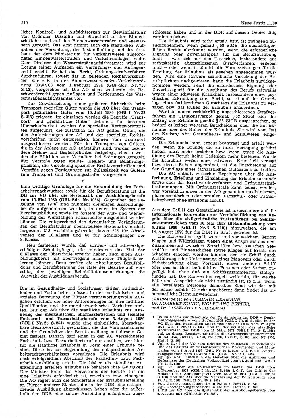 Neue Justiz (NJ), Zeitschrift für sozialistisches Recht und Gesetzlichkeit [Deutsche Demokratische Republik (DDR)], 34. Jahrgang 1980, Seite 510 (NJ DDR 1980, S. 510)