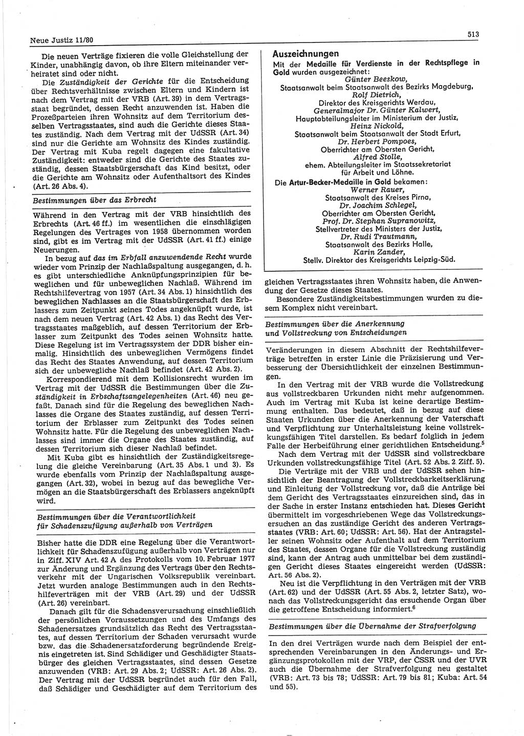 Neue Justiz (NJ), Zeitschrift für sozialistisches Recht und Gesetzlichkeit [Deutsche Demokratische Republik (DDR)], 34. Jahrgang 1980, Seite 513 (NJ DDR 1980, S. 513)