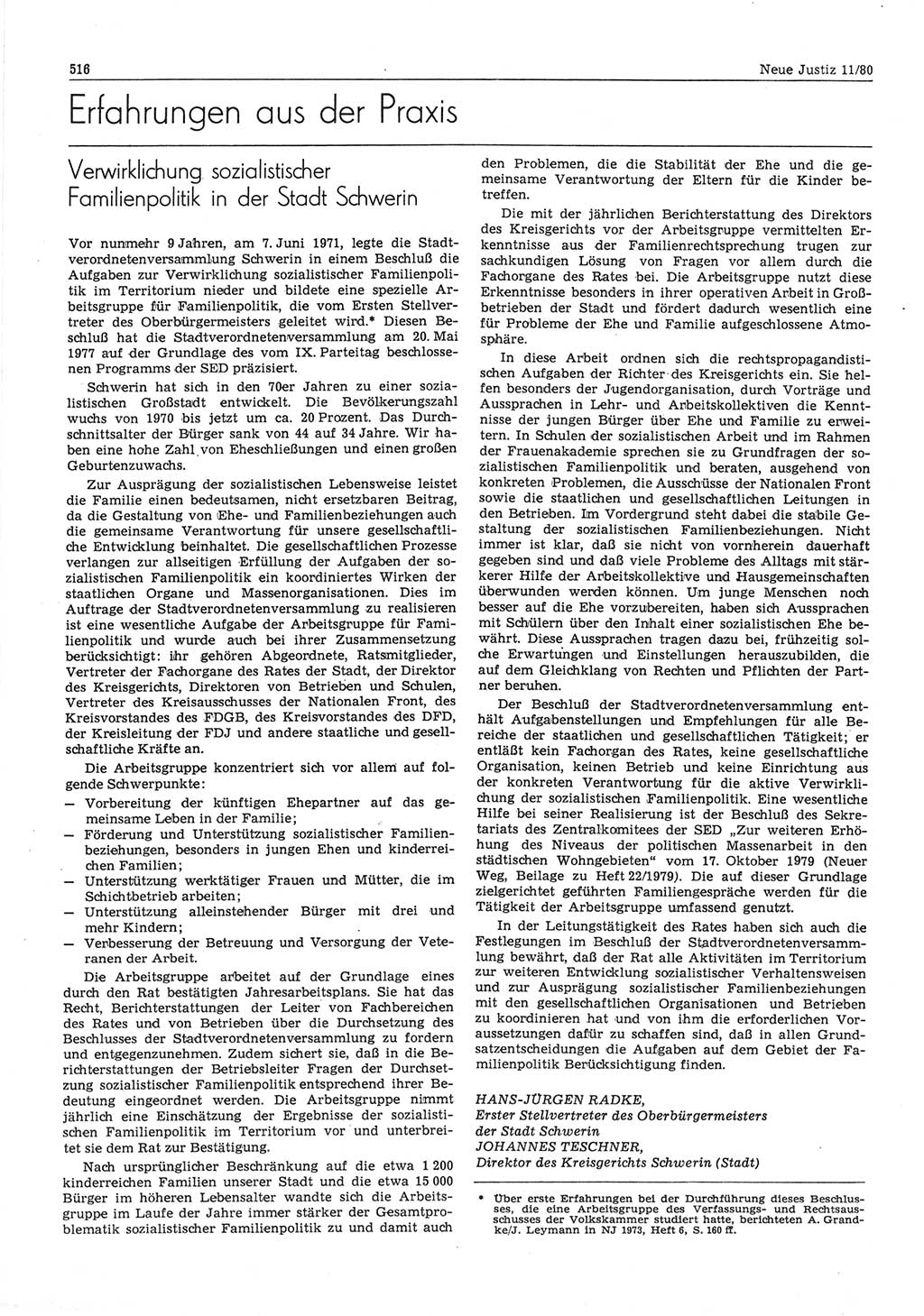 Neue Justiz (NJ), Zeitschrift für sozialistisches Recht und Gesetzlichkeit [Deutsche Demokratische Republik (DDR)], 34. Jahrgang 1980, Seite 516 (NJ DDR 1980, S. 516)