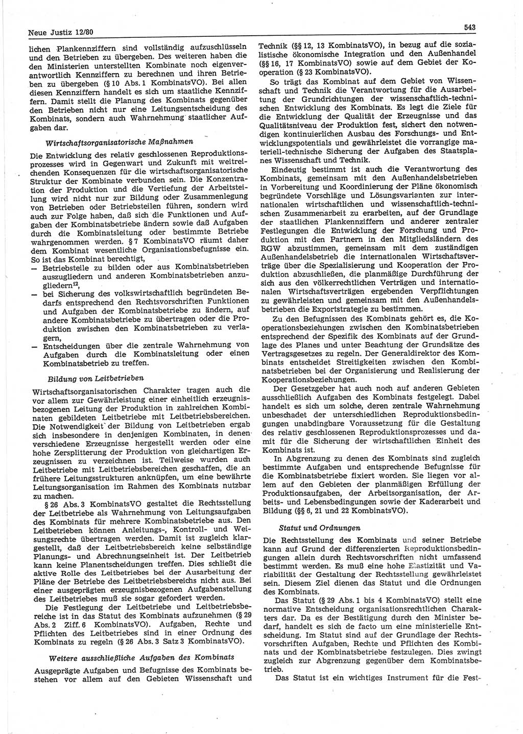 Neue Justiz (NJ), Zeitschrift für sozialistisches Recht und Gesetzlichkeit [Deutsche Demokratische Republik (DDR)], 34. Jahrgang 1980, Seite 543 (NJ DDR 1980, S. 543)