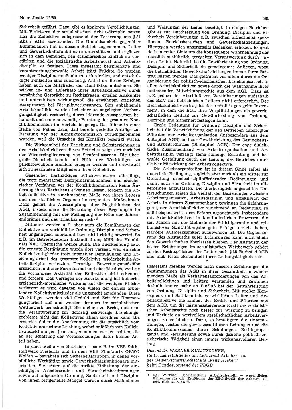 Neue Justiz (NJ), Zeitschrift für sozialistisches Recht und Gesetzlichkeit [Deutsche Demokratische Republik (DDR)], 34. Jahrgang 1980, Seite 561 (NJ DDR 1980, S. 561)