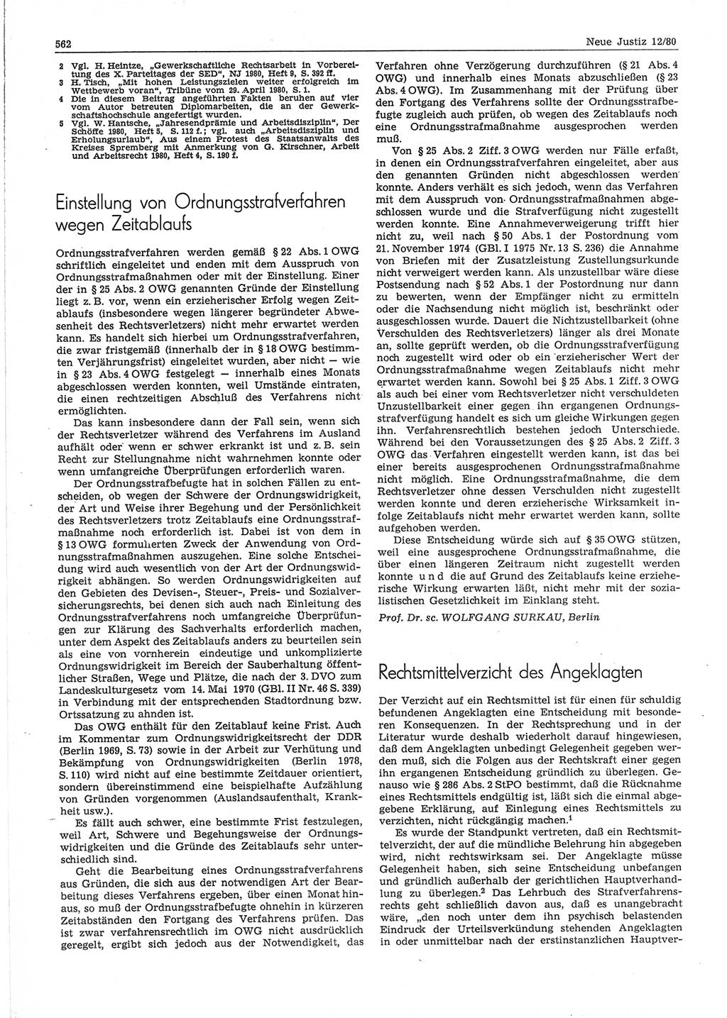 Neue Justiz (NJ), Zeitschrift für sozialistisches Recht und Gesetzlichkeit [Deutsche Demokratische Republik (DDR)], 34. Jahrgang 1980, Seite 562 (NJ DDR 1980, S. 562)