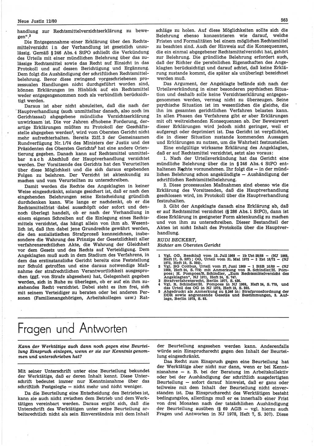 Neue Justiz (NJ), Zeitschrift für sozialistisches Recht und Gesetzlichkeit [Deutsche Demokratische Republik (DDR)], 34. Jahrgang 1980, Seite 563 (NJ DDR 1980, S. 563)