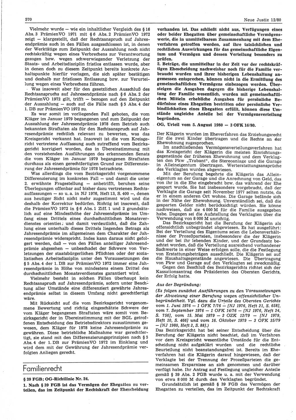 Neue Justiz (NJ), Zeitschrift für sozialistisches Recht und Gesetzlichkeit [Deutsche Demokratische Republik (DDR)], 34. Jahrgang 1980, Seite 570 (NJ DDR 1980, S. 570)