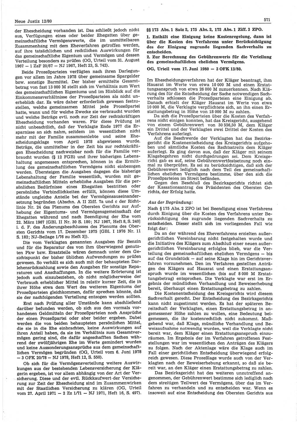 Neue Justiz (NJ), Zeitschrift für sozialistisches Recht und Gesetzlichkeit [Deutsche Demokratische Republik (DDR)], 34. Jahrgang 1980, Seite 571 (NJ DDR 1980, S. 571)