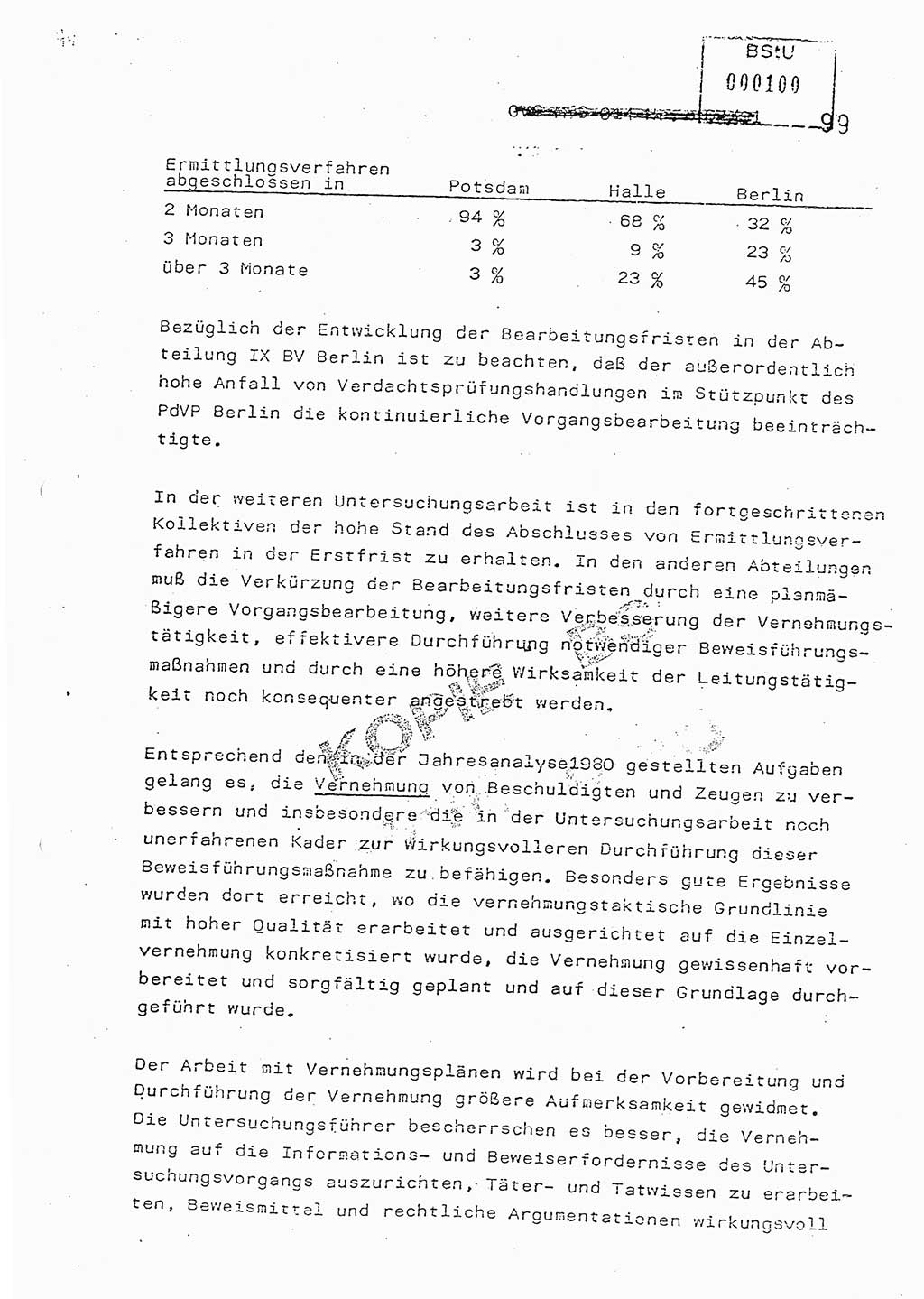 Jahresbericht der Hauptabteilung (HA) Ⅸ 1981, Analyse über die Entwicklung und die Wirksamkeit der politisch-operativen Arbeit der Linie Ⅸ in der Zeit vom 1. Januar 1981 bis 30. September 1981, Ministerium für Staatssicherheit (MfS) der Deutschen Demokratischen Republik (DDR), Hauptabteilung Ⅸ, Berlin 1981, Seite 99 (Anal. MfS DDR HA Ⅸ /81 1981, S. 99)