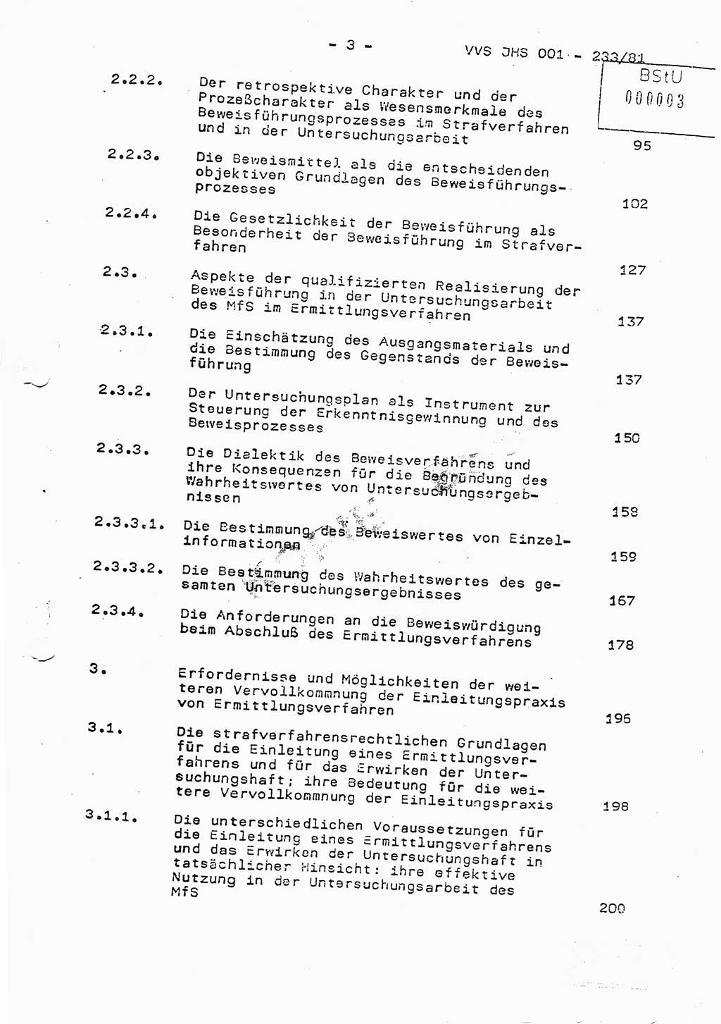 Dissertation Oberstleutnant Horst Zank (JHS), Oberstleutnant Dr. Karl-Heinz Knoblauch (JHS), Oberstleutnant Gustav-Adolf Kowalewski (HA Ⅸ), Oberstleutnant Wolfgang Plötner (HA Ⅸ), Ministerium für Staatssicherheit (MfS) [Deutsche Demokratische Republik (DDR)], Juristische Hochschule (JHS), Vertrauliche Verschlußsache (VVS) o001-233/81, Potsdam 1981, Blatt 3 (Diss. MfS DDR JHS VVS o001-233/81 1981, Bl. 3)