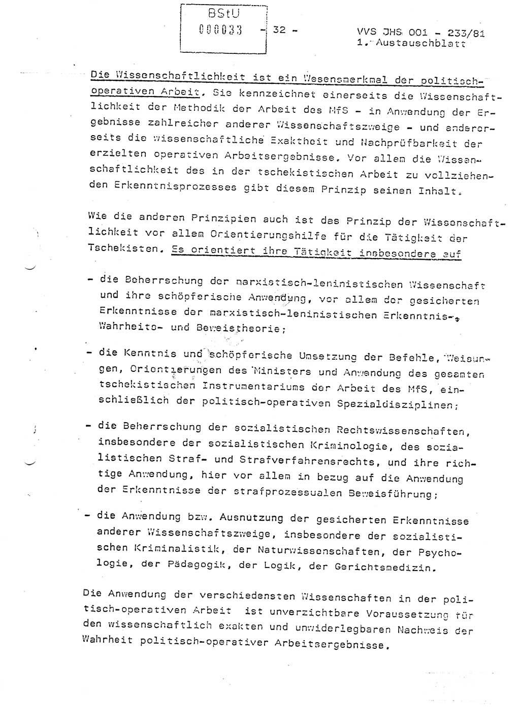 Dissertation Oberstleutnant Horst Zank (JHS), Oberstleutnant Dr. Karl-Heinz Knoblauch (JHS), Oberstleutnant Gustav-Adolf Kowalewski (HA Ⅸ), Oberstleutnant Wolfgang Plötner (HA Ⅸ), Ministerium für Staatssicherheit (MfS) [Deutsche Demokratische Republik (DDR)], Juristische Hochschule (JHS), Vertrauliche Verschlußsache (VVS) o001-233/81, Potsdam 1981, Blatt 33 (Diss. MfS DDR JHS VVS o001-233/81 1981, Bl. 33)