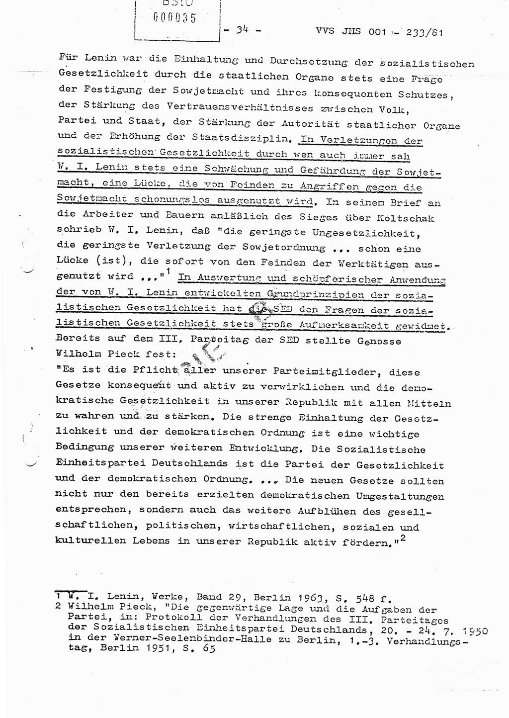 Dissertation Oberstleutnant Horst Zank (JHS), Oberstleutnant Dr. Karl-Heinz Knoblauch (JHS), Oberstleutnant Gustav-Adolf Kowalewski (HA Ⅸ), Oberstleutnant Wolfgang Plötner (HA Ⅸ), Ministerium für Staatssicherheit (MfS) [Deutsche Demokratische Republik (DDR)], Juristische Hochschule (JHS), Vertrauliche Verschlußsache (VVS) o001-233/81, Potsdam 1981, Blatt 35 (Diss. MfS DDR JHS VVS o001-233/81 1981, Bl. 35)