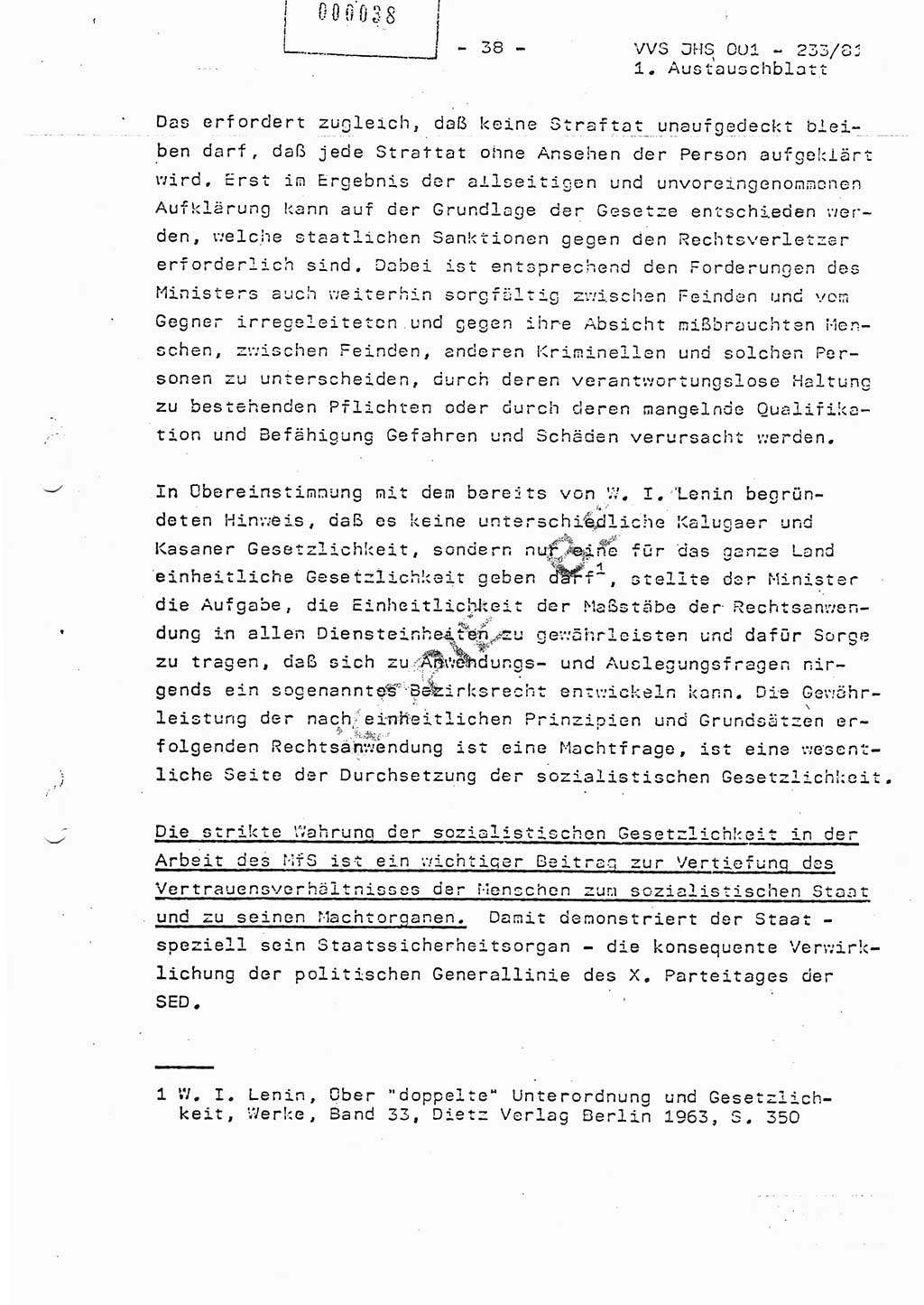 Dissertation Oberstleutnant Horst Zank (JHS), Oberstleutnant Dr. Karl-Heinz Knoblauch (JHS), Oberstleutnant Gustav-Adolf Kowalewski (HA Ⅸ), Oberstleutnant Wolfgang Plötner (HA Ⅸ), Ministerium für Staatssicherheit (MfS) [Deutsche Demokratische Republik (DDR)], Juristische Hochschule (JHS), Vertrauliche Verschlußsache (VVS) o001-233/81, Potsdam 1981, Blatt 38 (Diss. MfS DDR JHS VVS o001-233/81 1981, Bl. 38)