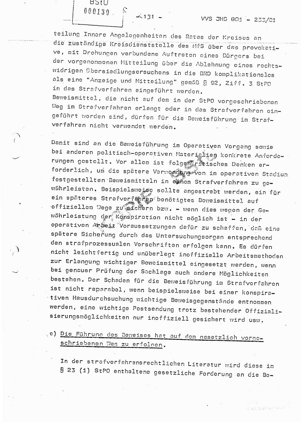 Dissertation Oberstleutnant Horst Zank (JHS), Oberstleutnant Dr. Karl-Heinz Knoblauch (JHS), Oberstleutnant Gustav-Adolf Kowalewski (HA Ⅸ), Oberstleutnant Wolfgang Plötner (HA Ⅸ), Ministerium für Staatssicherheit (MfS) [Deutsche Demokratische Republik (DDR)], Juristische Hochschule (JHS), Vertrauliche Verschlußsache (VVS) o001-233/81, Potsdam 1981, Blatt 131 (Diss. MfS DDR JHS VVS o001-233/81 1981, Bl. 131)