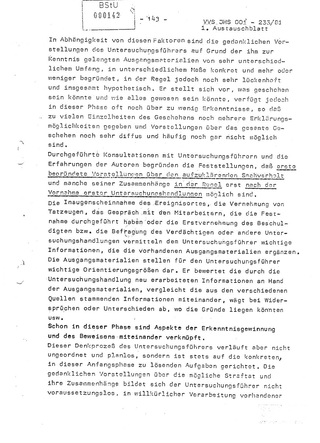 Dissertation Oberstleutnant Horst Zank (JHS), Oberstleutnant Dr. Karl-Heinz Knoblauch (JHS), Oberstleutnant Gustav-Adolf Kowalewski (HA Ⅸ), Oberstleutnant Wolfgang Plötner (HA Ⅸ), Ministerium für Staatssicherheit (MfS) [Deutsche Demokratische Republik (DDR)], Juristische Hochschule (JHS), Vertrauliche Verschlußsache (VVS) o001-233/81, Potsdam 1981, Blatt 143 (Diss. MfS DDR JHS VVS o001-233/81 1981, Bl. 143)