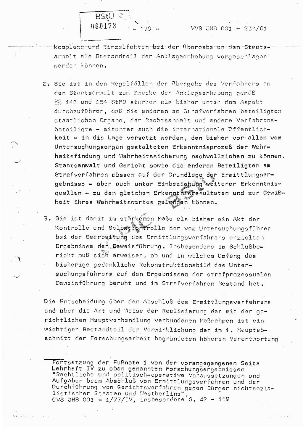 Dissertation Oberstleutnant Horst Zank (JHS), Oberstleutnant Dr. Karl-Heinz Knoblauch (JHS), Oberstleutnant Gustav-Adolf Kowalewski (HA Ⅸ), Oberstleutnant Wolfgang Plötner (HA Ⅸ), Ministerium für Staatssicherheit (MfS) [Deutsche Demokratische Republik (DDR)], Juristische Hochschule (JHS), Vertrauliche Verschlußsache (VVS) o001-233/81, Potsdam 1981, Blatt 179 (Diss. MfS DDR JHS VVS o001-233/81 1981, Bl. 179)