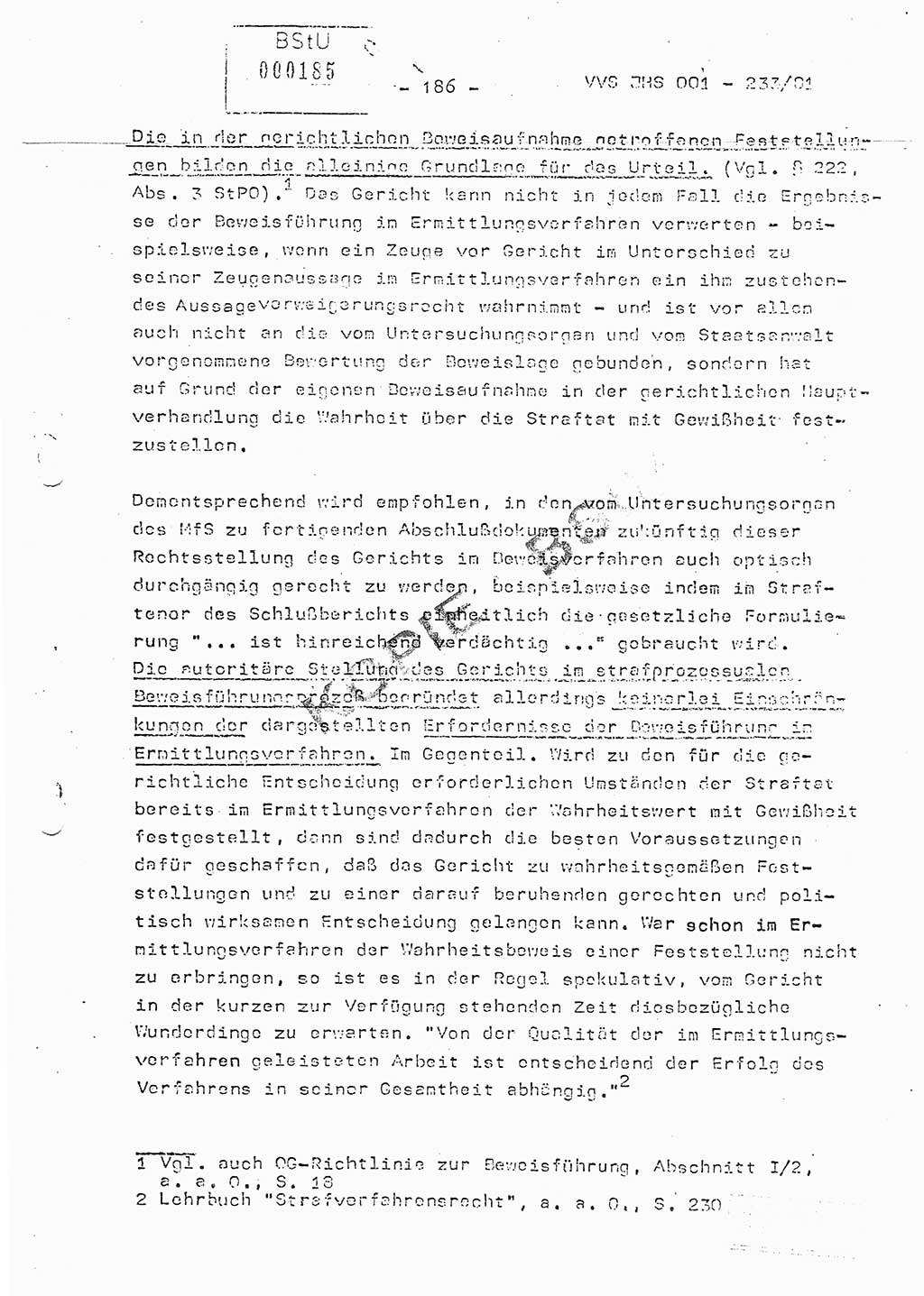 Dissertation Oberstleutnant Horst Zank (JHS), Oberstleutnant Dr. Karl-Heinz Knoblauch (JHS), Oberstleutnant Gustav-Adolf Kowalewski (HA Ⅸ), Oberstleutnant Wolfgang Plötner (HA Ⅸ), Ministerium für Staatssicherheit (MfS) [Deutsche Demokratische Republik (DDR)], Juristische Hochschule (JHS), Vertrauliche Verschlußsache (VVS) o001-233/81, Potsdam 1981, Blatt 186 (Diss. MfS DDR JHS VVS o001-233/81 1981, Bl. 186)